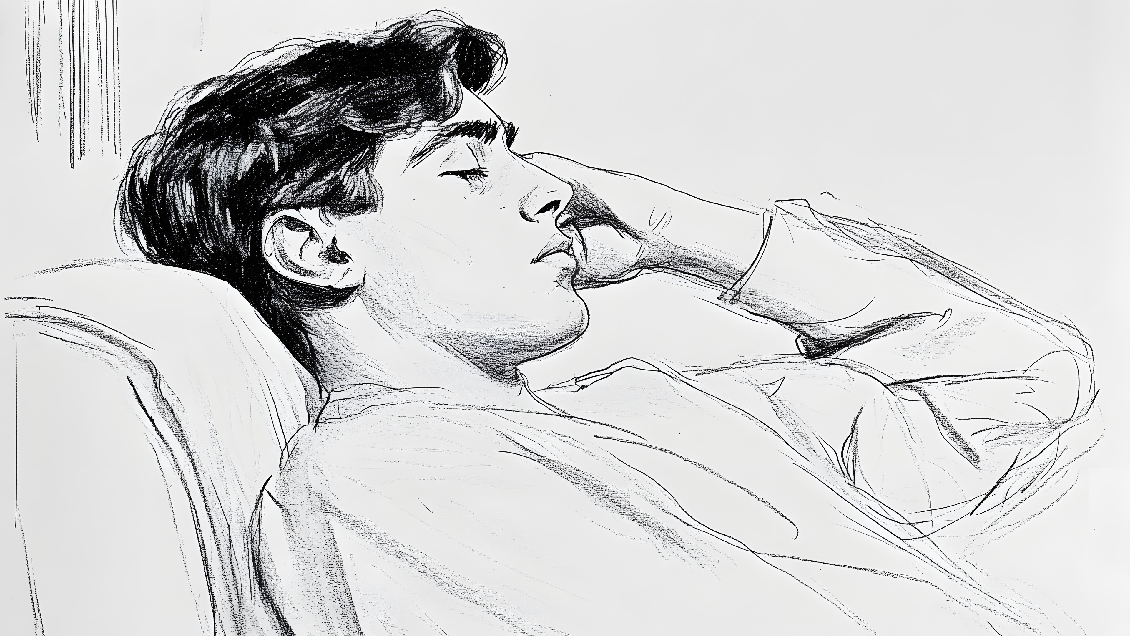 Jaw, White, Drawing, Neck, Facial expression, Line art, Sketch, Black and white, Illustration, Gesture, Self-portrait, Figure drawing, No expression