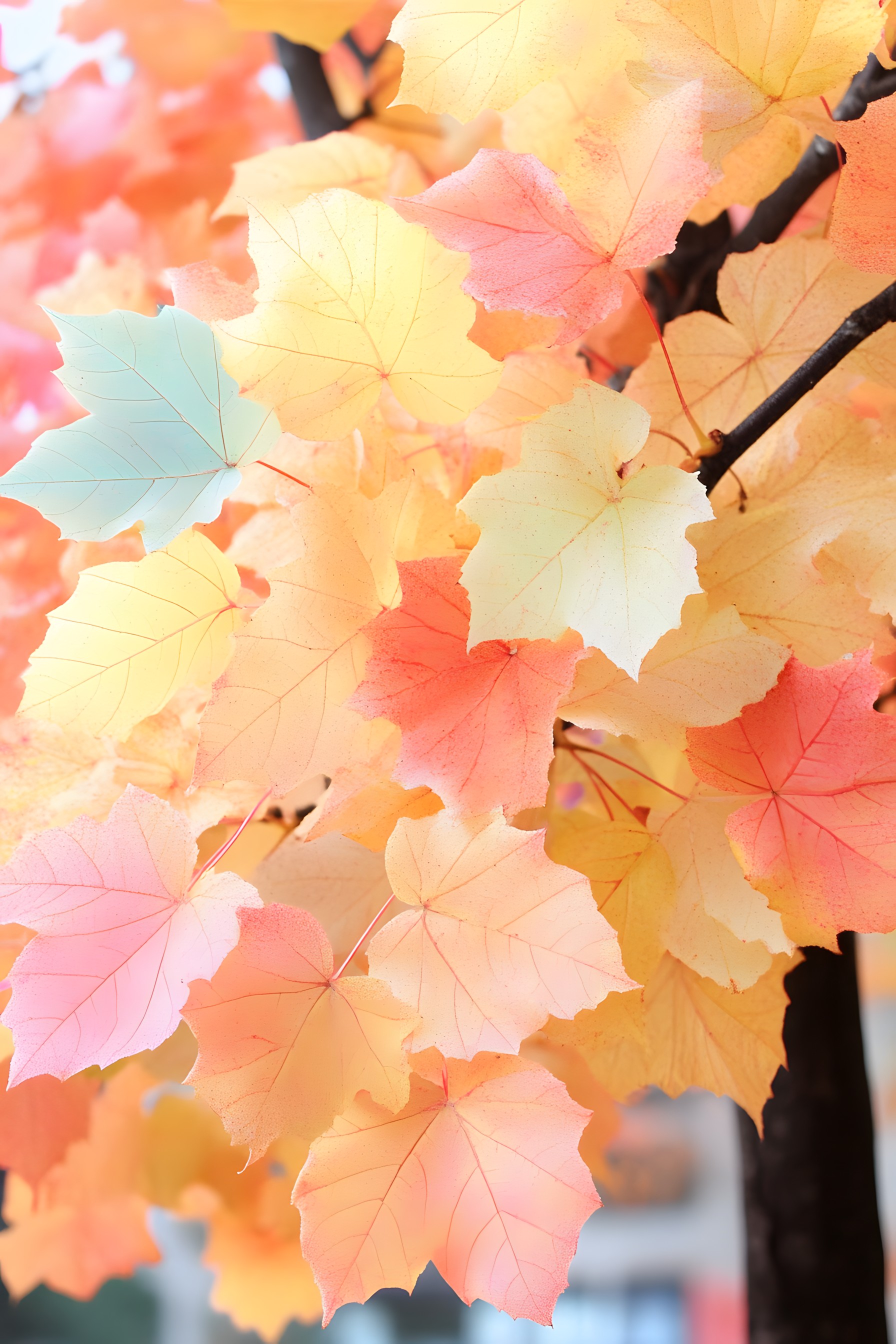 Red, Yellow, Orange, Pink, Close-up, Autumn, Sugar maple, Maple leaf, Maple