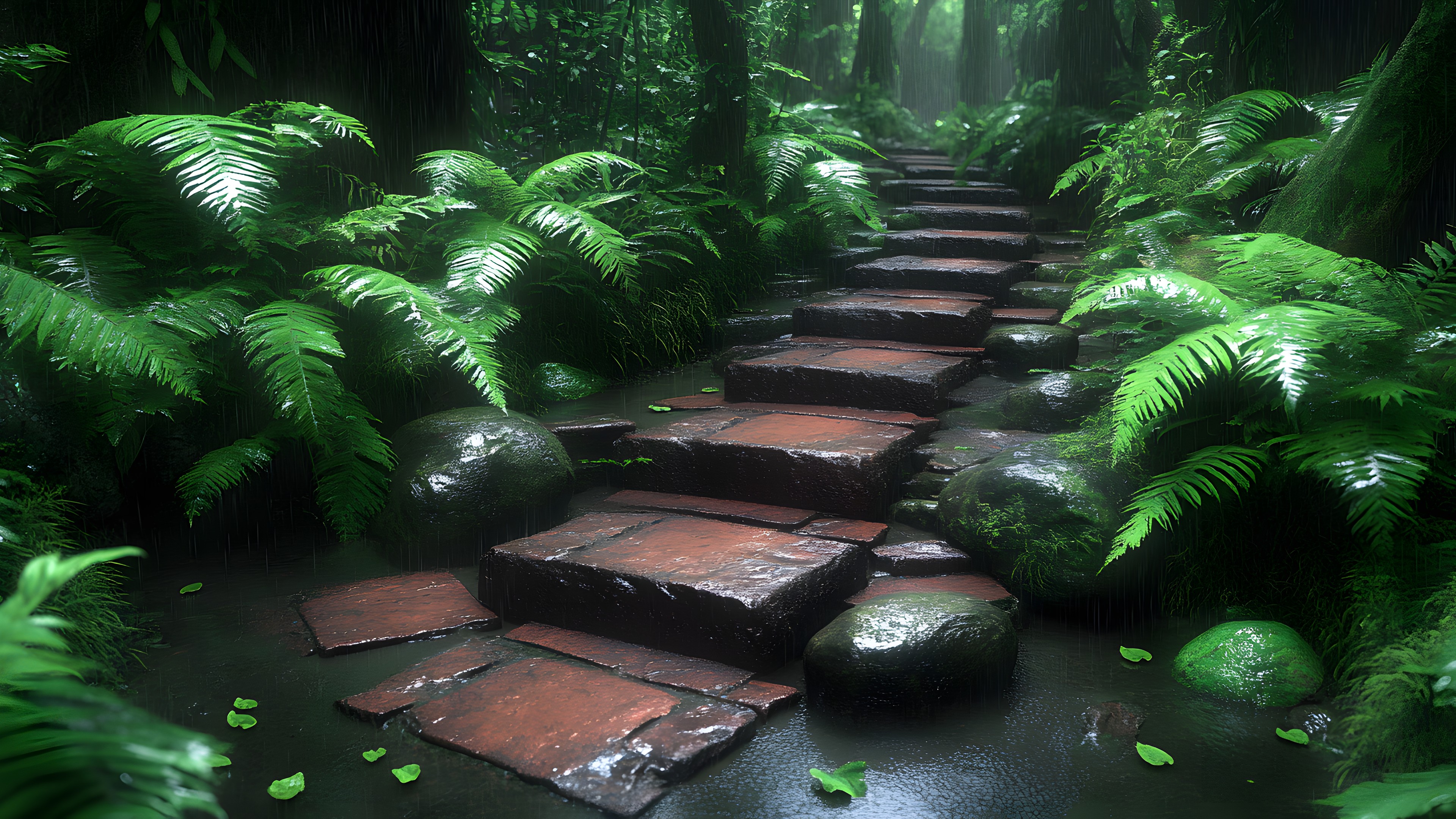 Green, Nature, Natural environment, Vegetation, Natural landscape, Forest, Jungle, Rainforest, Garden, Old-growth forest, Pteridophytes, Walkway, Valdivian temperate rain forest, Woodland, Trail, Stairs, Fern, Tropical and subtropical coniferous forests, Vascular plant, Landscaping
