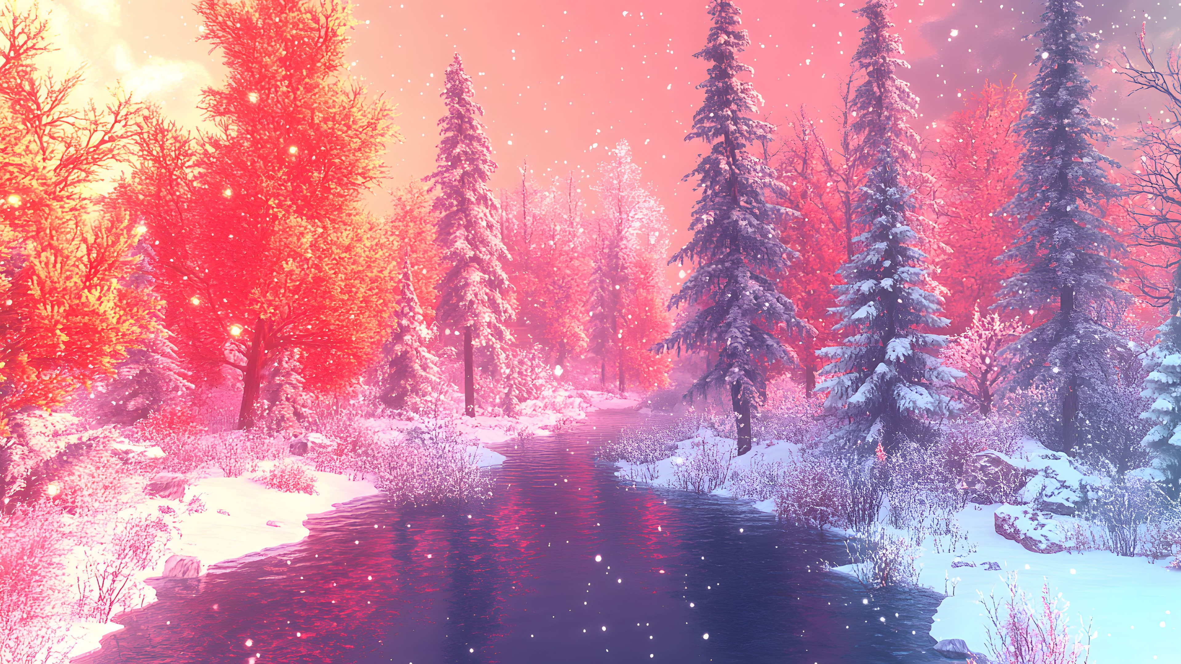 Red, Branch, Winter, Snow, Frost, Forest, Freezing, Pink, Spruce-fir forests, Precipitation, Winter storm, Larch, Conifers, Northern hardwood forest, Old-growth forest, Fir, Pine family, Tropical and subtropical coniferous forests, Pine, Temperate broadleaf and mixed forest
