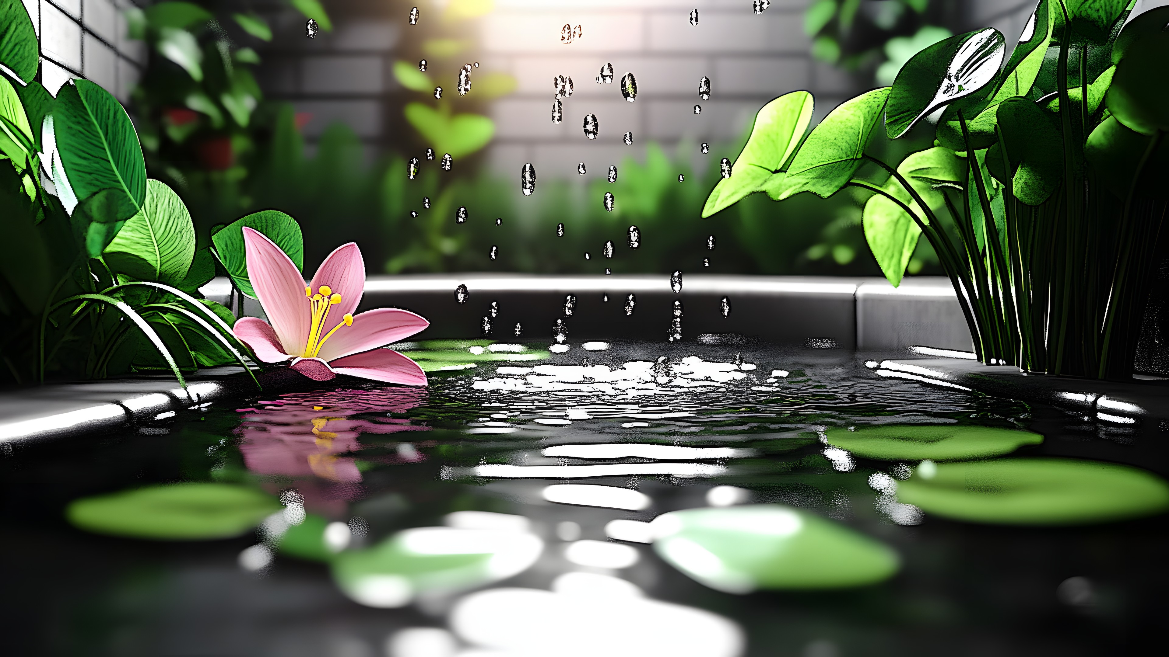 Petal, Liquid, Aquatic plant, Reflection, Plant stem, Pond, Still life photography, Floral design, Water lilies, Water feature