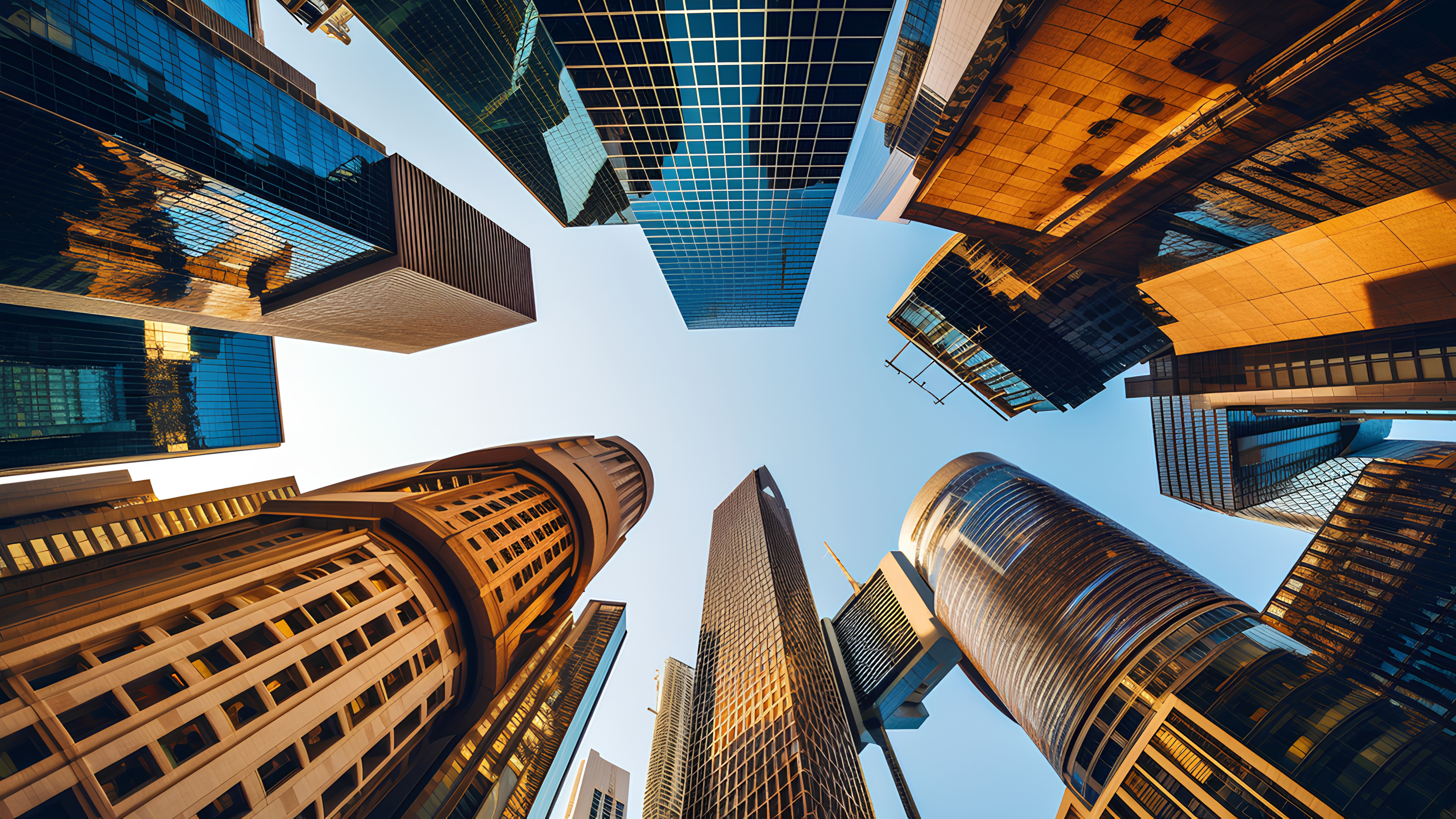 Skyscraper, Sky, Building, Daytime, Light, Tower, Blue, World, Tower block, Condominium, Cityscape, Line, City, Material property, Urban design, Commercial building, Symmetry, Landmark, Real estate, Facade