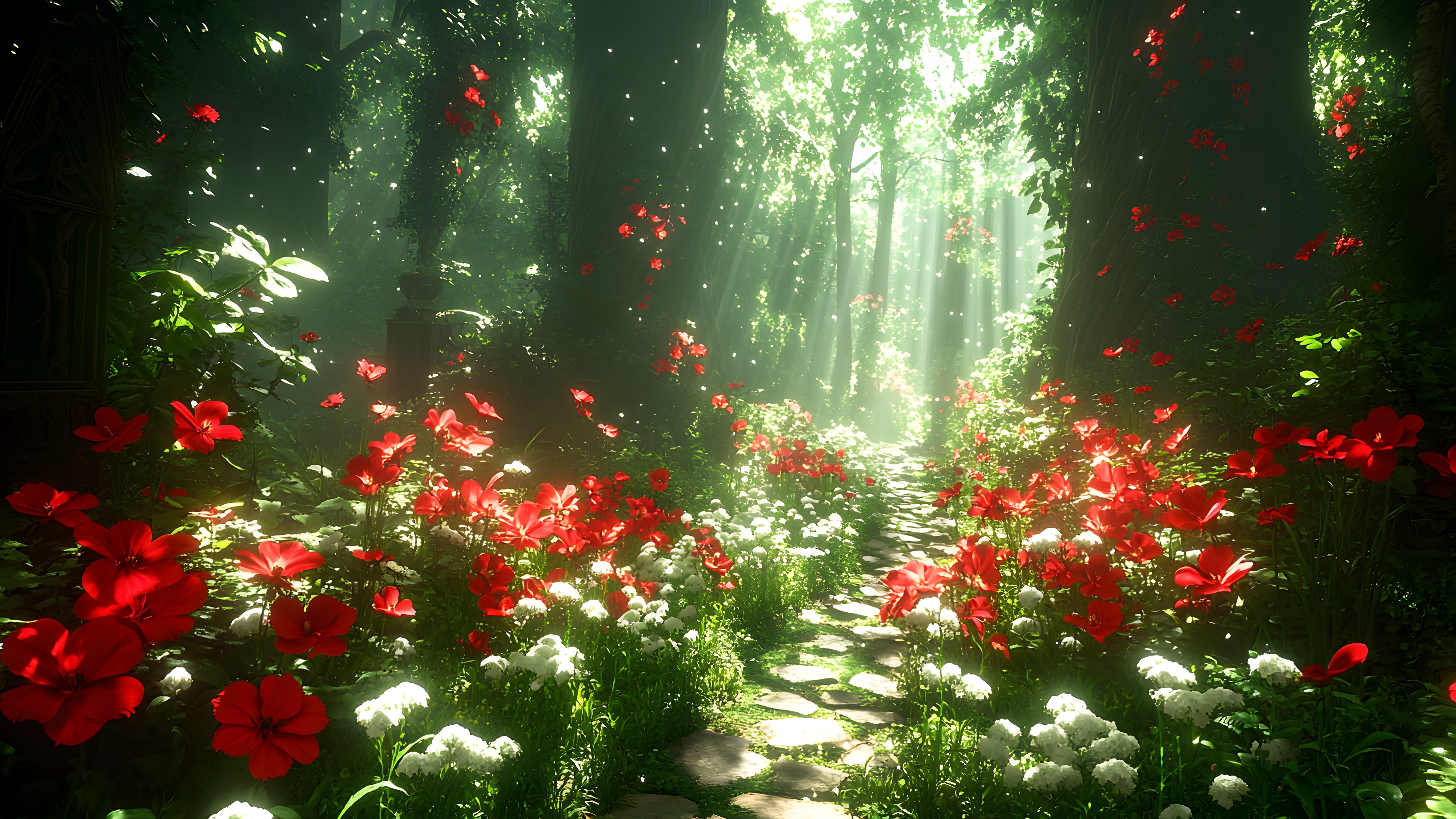 Flower, Nature, Red, Petal, Garden, Spring, Forest, Flowering plant, Wildflower, Jungle, Old-growth forest, Botanical garden, Valdivian temperate rain forest, Perennial plant, Rose family, Vascular plant, Temperate broadleaf and mixed forest, Geraniums