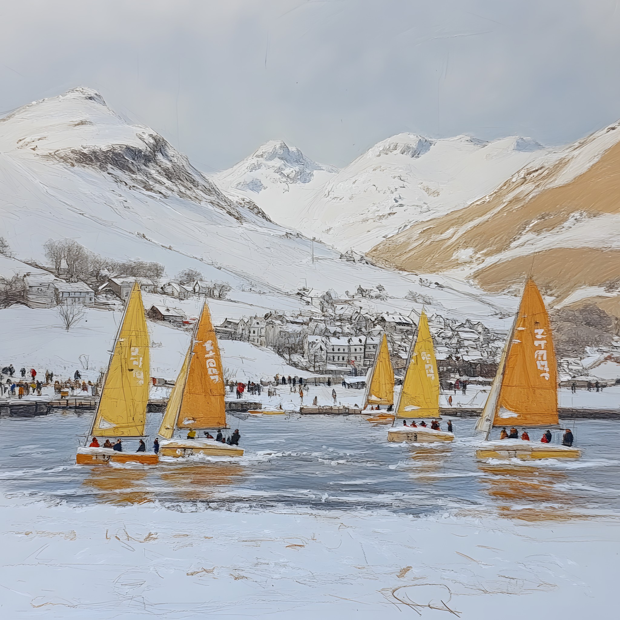 Mountainous landforms, Boat, Mountain, Watercraft, Winter, Snow, Mountain range, Recreation, Sailboat, Glacial landform, Mast, Sailing, Fell, Ice, Ice cap, Freezing, Sailing, Boats and boating--Equipment and supplies, Ridge, Sail