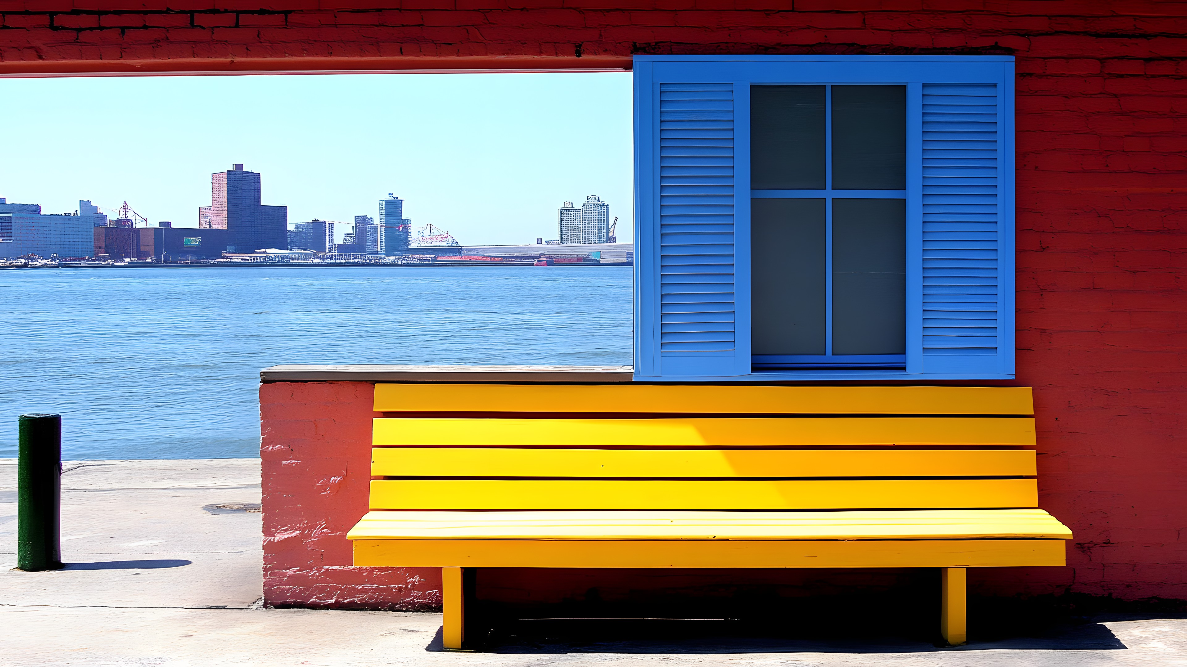 Blue, Red, Yellow, Orange, Outdoor Bench, Composite material, Bench, Wood stain, Outdoor furniture, Paint, Hardwood, Plank