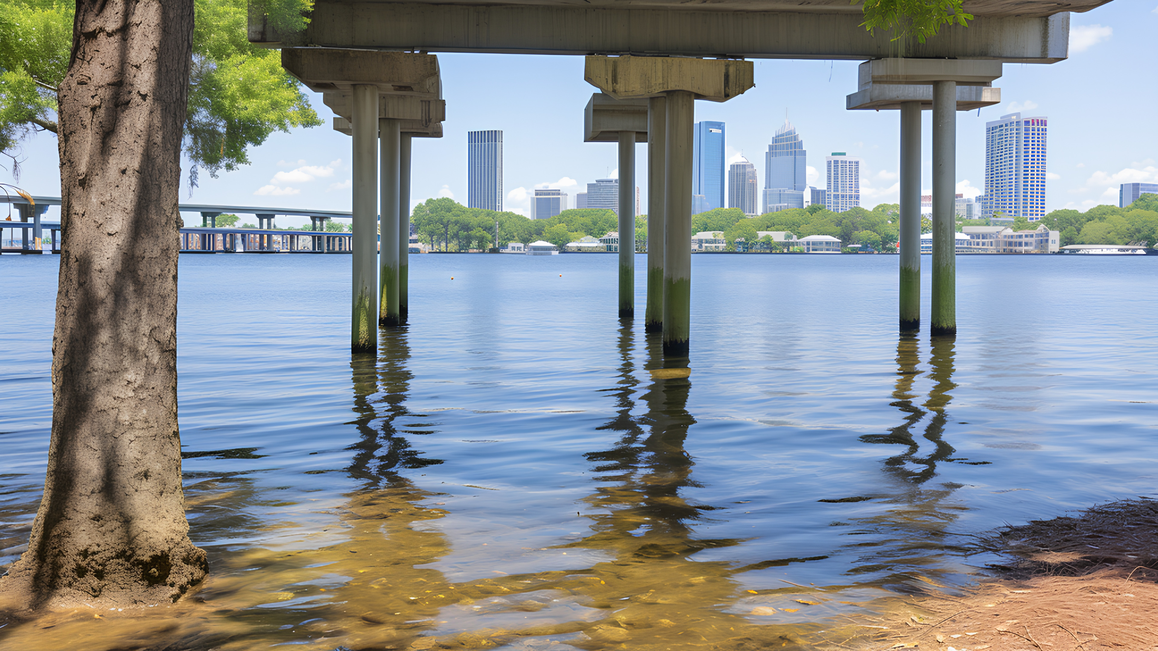 Water, Water resources, Plant, Sky, Nature, Lake, Body of water, Tree, Natural landscape, Building, Biome, Line, Bank, Morning, Leisure, Landscape, Horizon, Calm, Reflection, Column