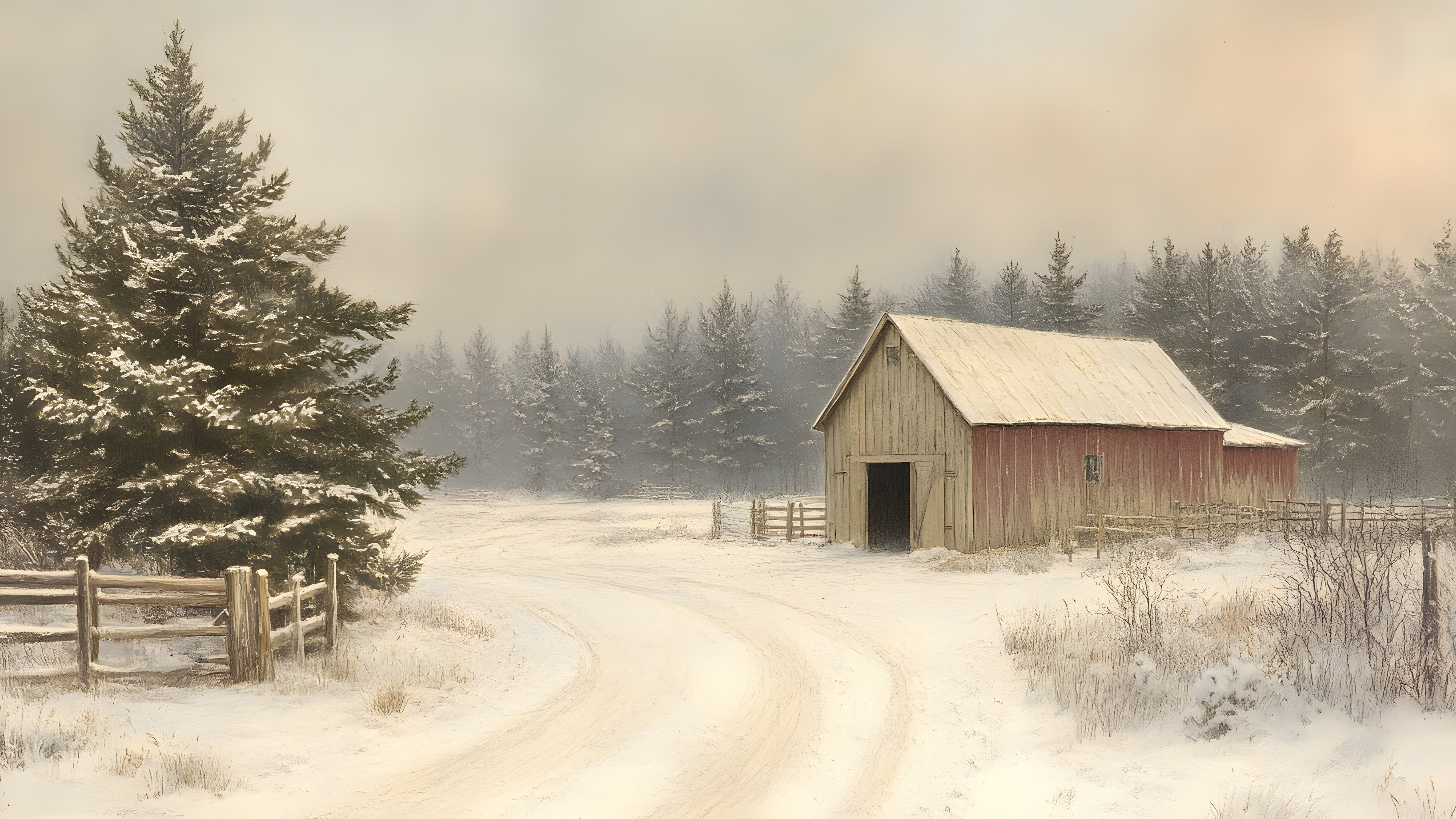 Winter, atmospheric phenomenon, Snow, Freezing, Shed, Cottage, Twig, Frost, Mist, Fog, Hut, Barn, Larch, Sugar shack, Log cabin, Winter storm, Haze, Conifers, Precipitation, Spruce-fir forests