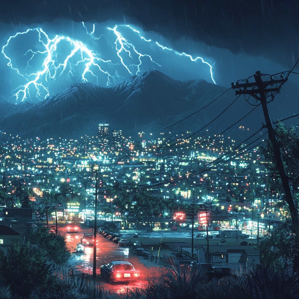 Lightning, Thunder, Thunderstorm, Storm, Electricity, Cloud, Night, Meteorological phenomenon, Midnight, Evening, Cityscape, Electrical Supply, Overhead power line