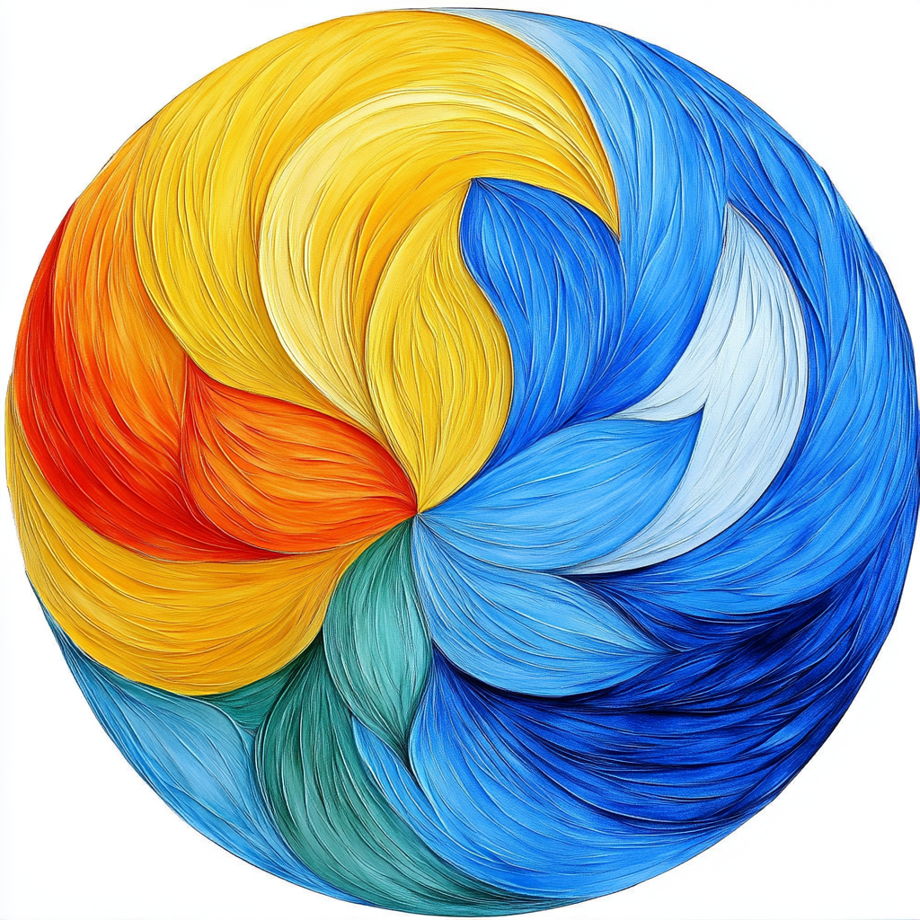 Blue, Yellow, Orange, Creative arts, Graphics, Modern art, Graphic design, Sphere, Watercolor painting