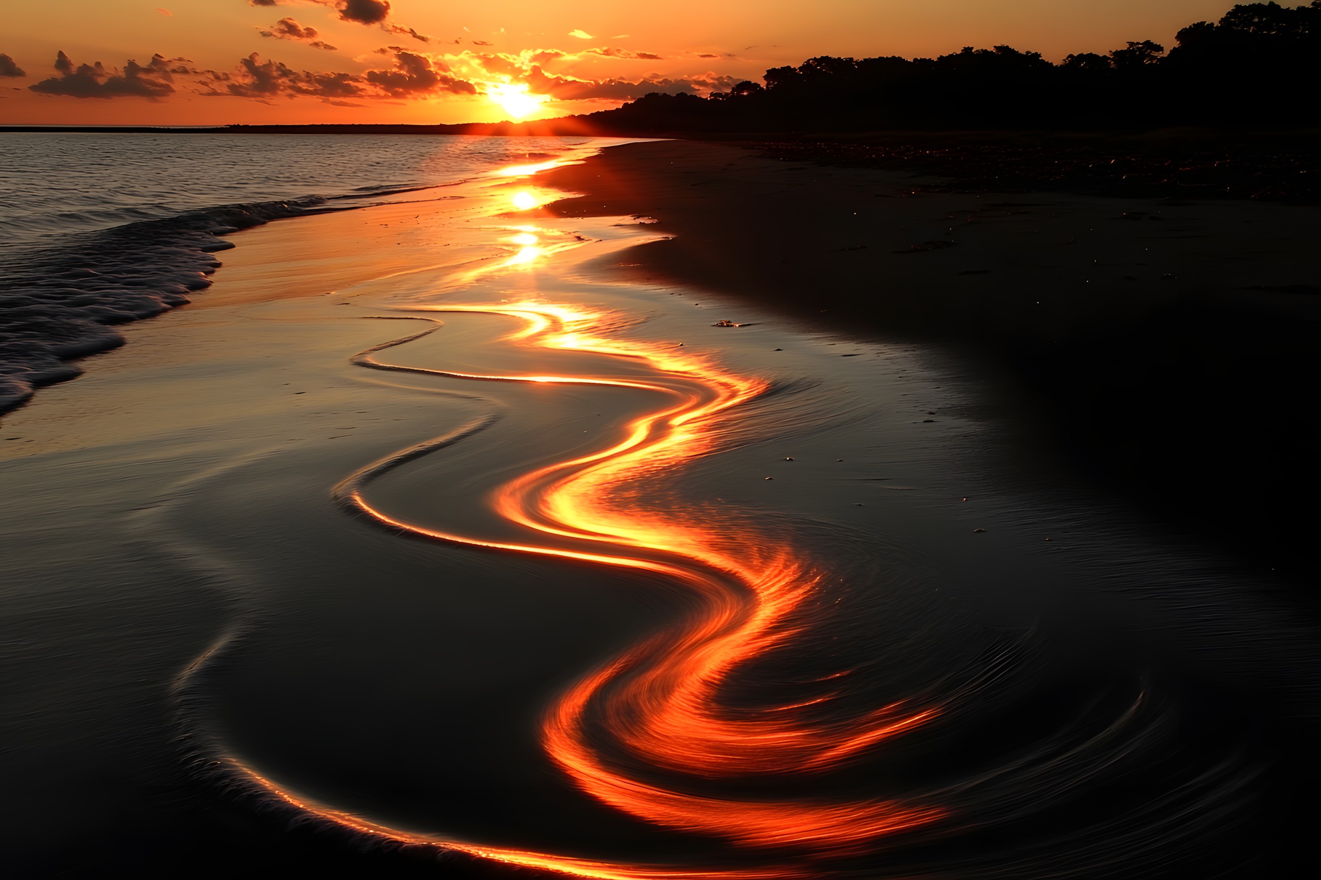 Fluid, Orange, Liquid, Reflection, Sunset, Sea, Dusk, Sunlight, Shore, Evening, Ocean, geological phenomenon, Beach, Wave, Coast, Afterglow, Sunrise, Sand, Red sky at morning, Wind wave