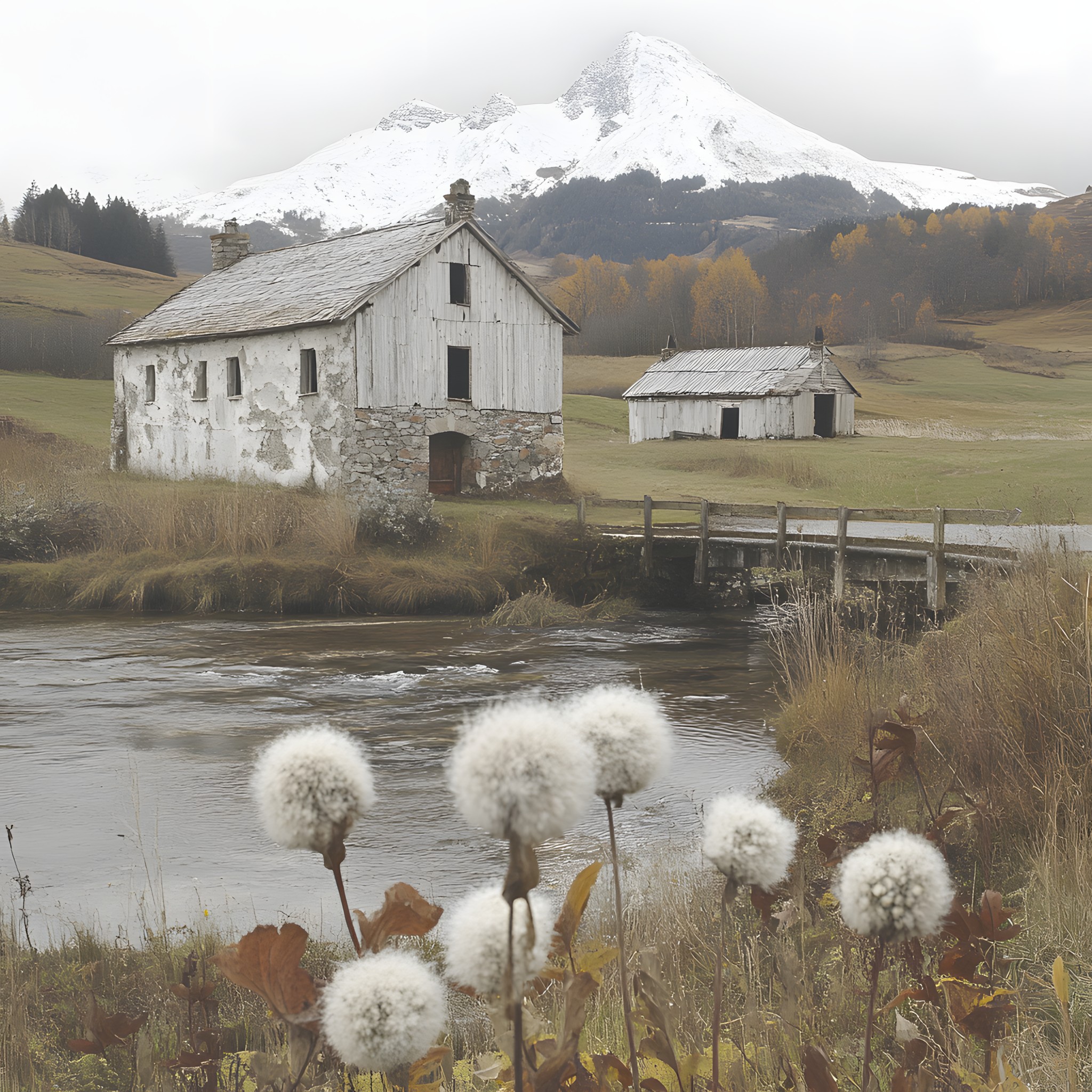 Natural landscape, House, Landscape, Rural area, Highland, Grassland, Cottage, Wetland, Mountain range, Pasture, Reflection, Croft, Barn, Meadow, Marsh, Village, Fell, Hut, Farmhouse, Prairie