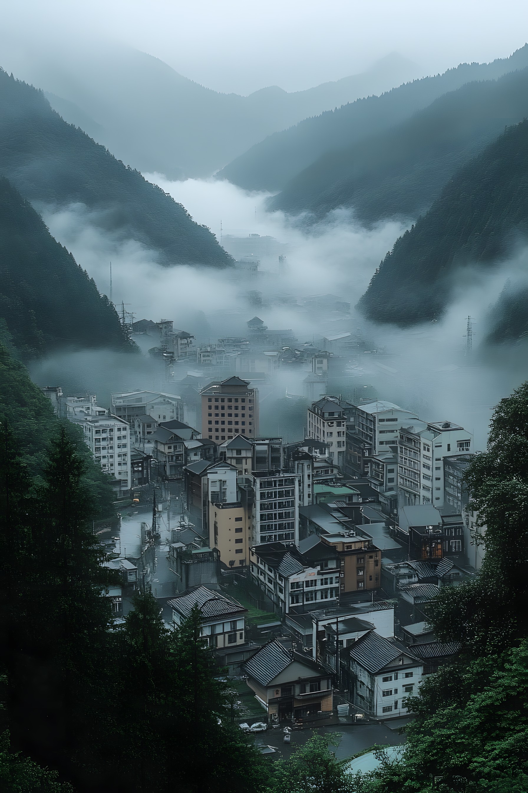 atmospheric phenomenon, Hill station, Mist, Fog, Apartment, High-rise building, Haze, Condominium, Cityscape, Mountain Village