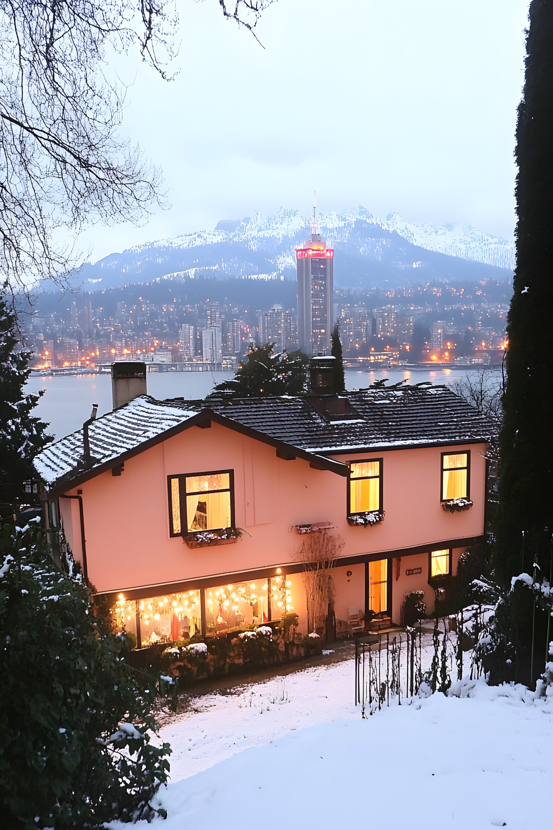 House, Home, Winter, Roof, Freezing, Cottage, Snow, Slope, Evening, Conifers, Balcony, Fir, Pine family, Pine