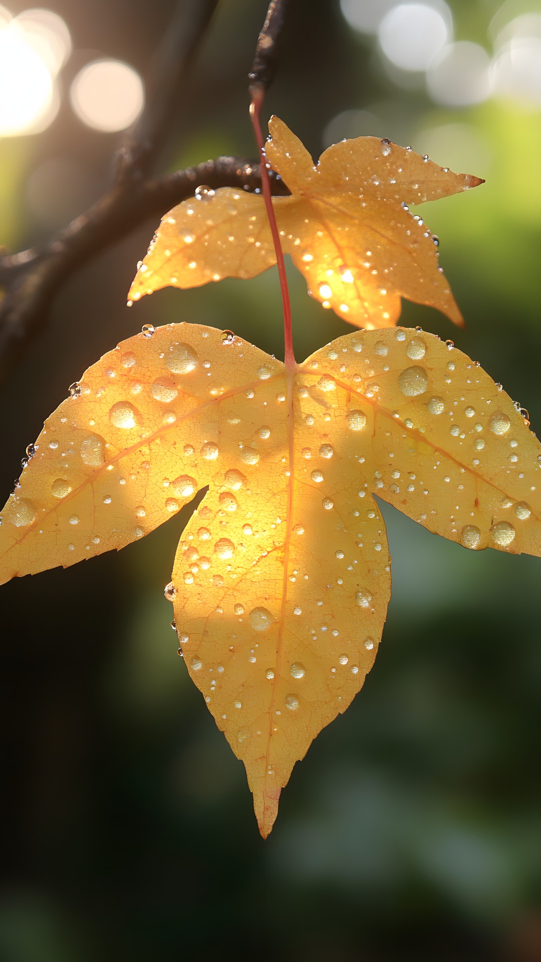 Yellow, Leaf, Close-up, Orange, Dew, Moisture, Drop, Autumn, Macro photography, Maple leaf, Sugar maple, Maple