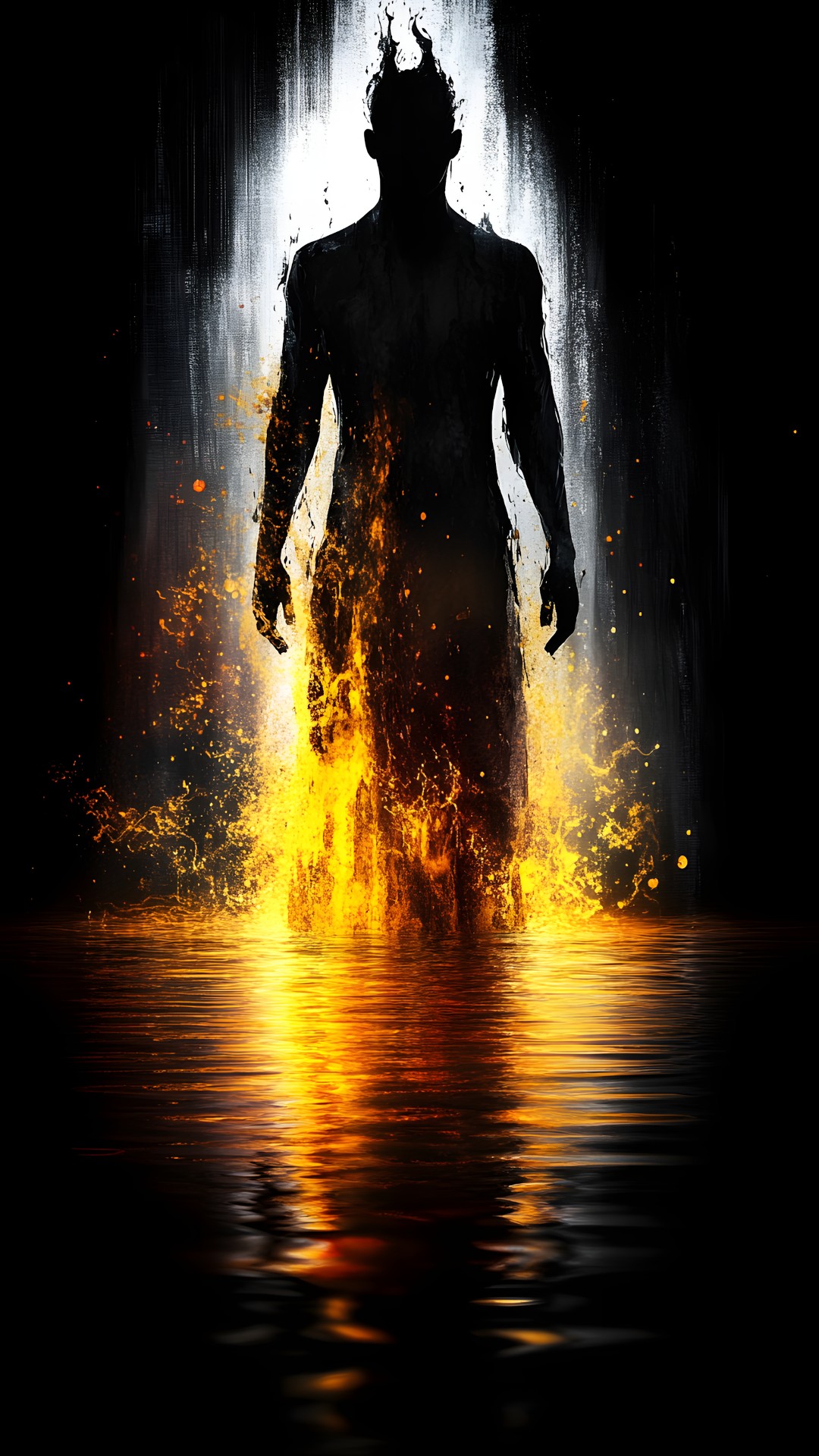 Orange, Flame, Fictional character, Fire, Heat, Graphics, CG artwork, Barechestedness, Animation, Backlighting, Graphic design