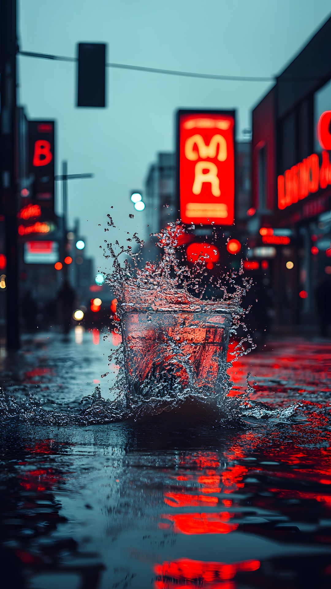 Water, Automotive lighting, Window, Light, Road surface, Red, City, Font, Building, Midnight, Landmark, Tints and shades, Road, Urban area, signaling device, Asphalt, Metropolis, Human settlement, Darkness, Winter