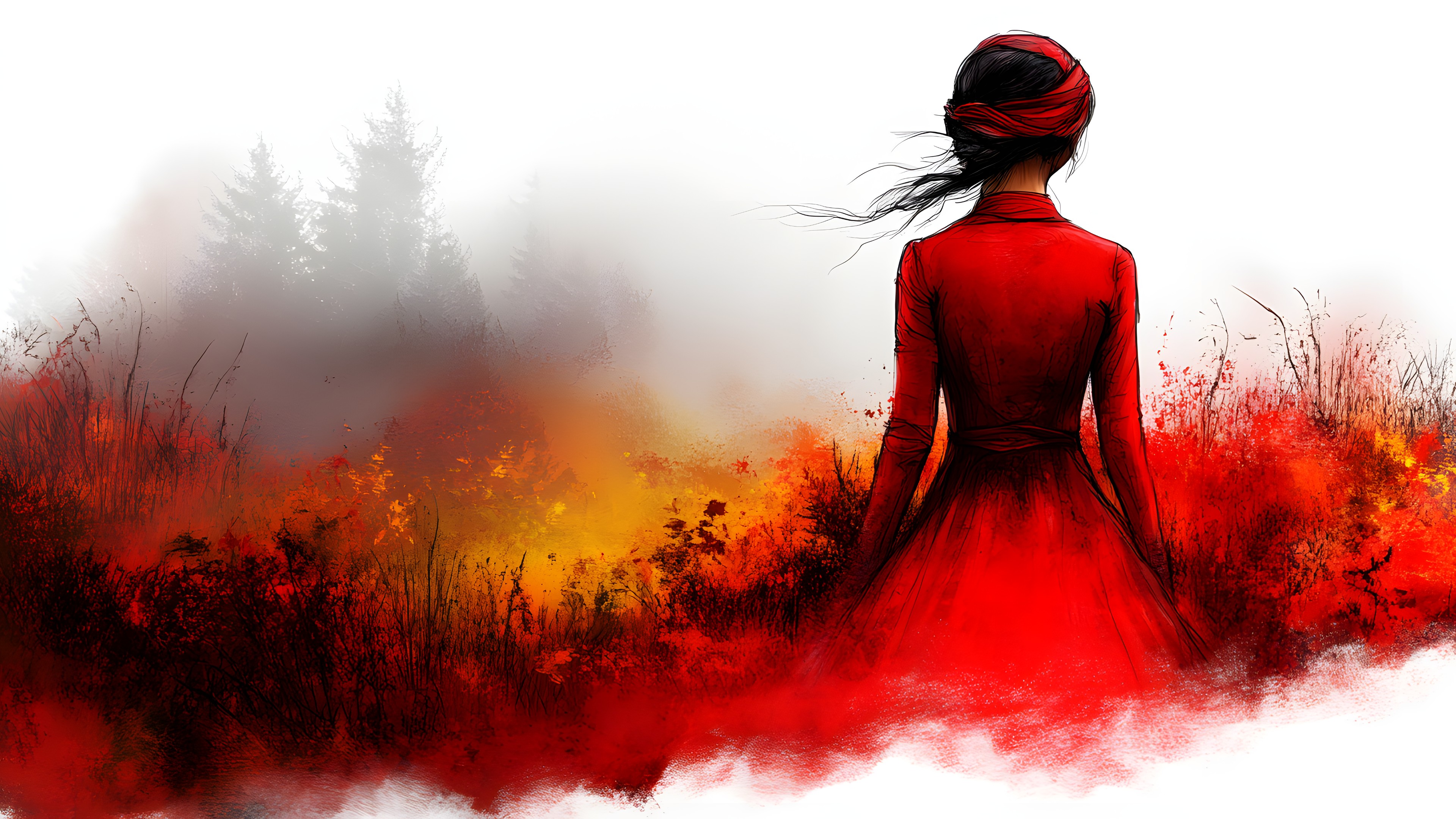 Red, CG artwork, Watercolor painting, Wind, Graphics, Animation, Acrylic paint