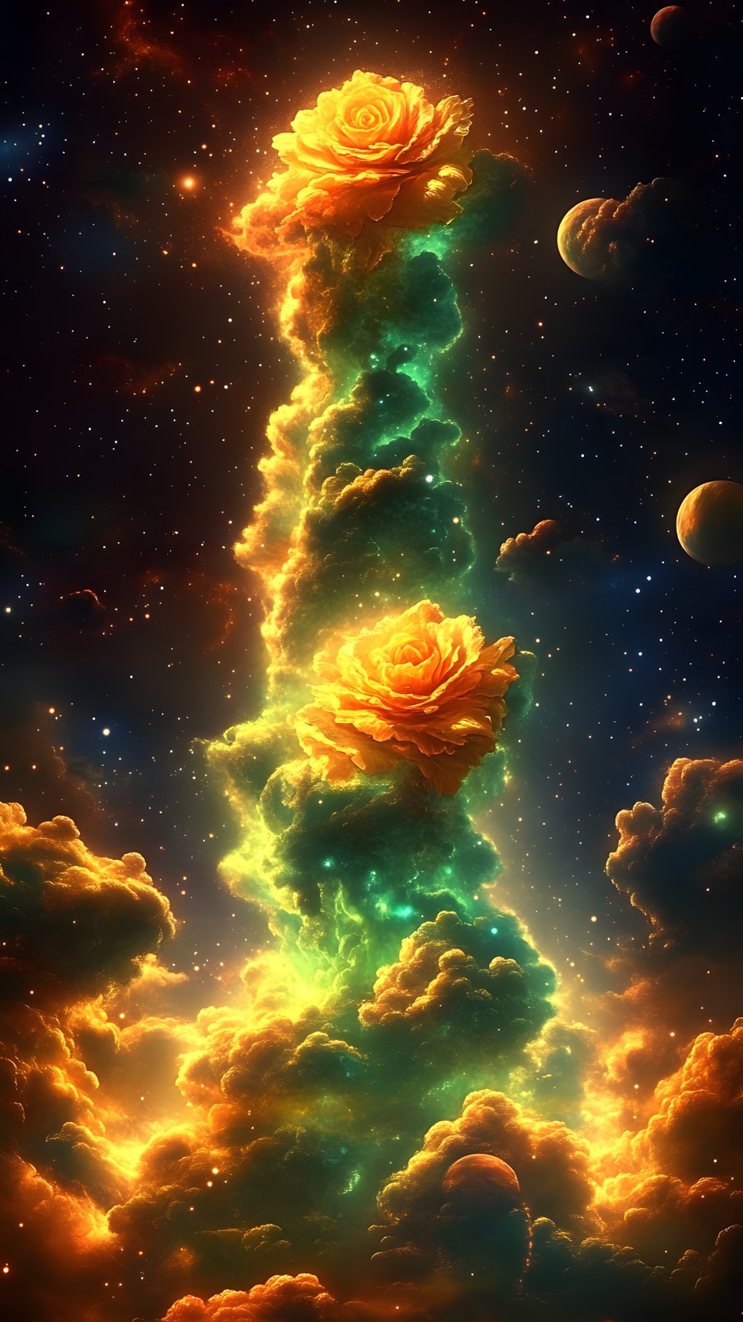 Orange, Astronomical object, Night, Outer space, Star, Universe, Rose family, Nebula, Graphics, Garden roses