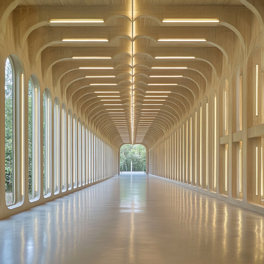 Composite material, Column, Ceiling, Symmetry, Arcade, Reflection, Daylighting, Shadow