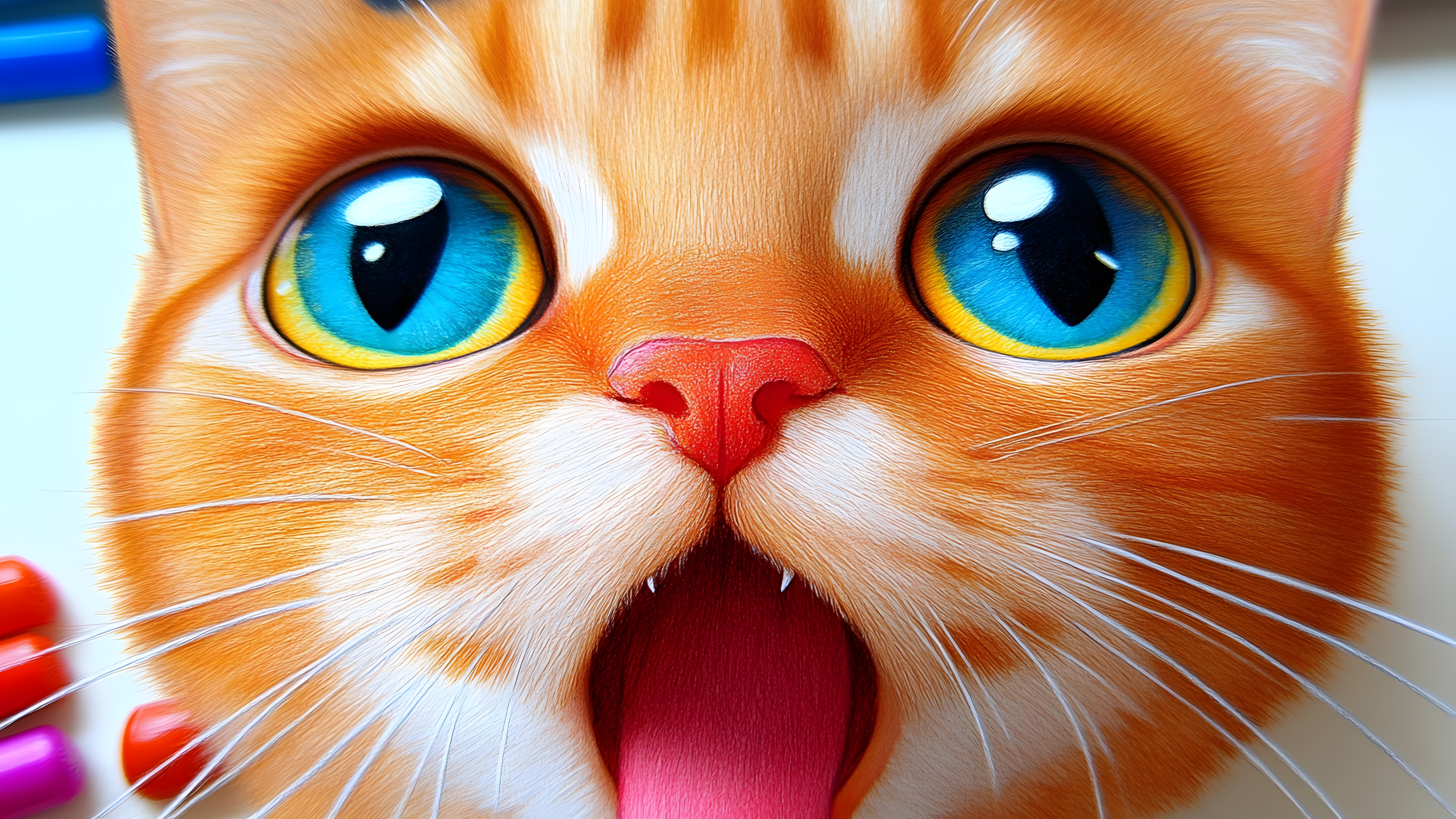 Cat, Facial expression, Whiskers, Felidae, Felinae, Snout, Carnivores, Kitten, Animated cartoon, Fur, Graphics, Animation, Happiness, Tongue