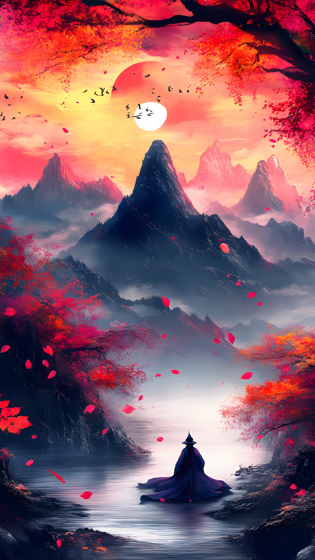 Red, atmospheric phenomenon, geological phenomenon, CG artwork, Red sky at morning, Sunrise, Graphics, Meteorological phenomenon, Dusk, Evening, Watercolor painting, Afterglow, Graphic design, Animation, Astronomical object, Volcano, Wind, Night