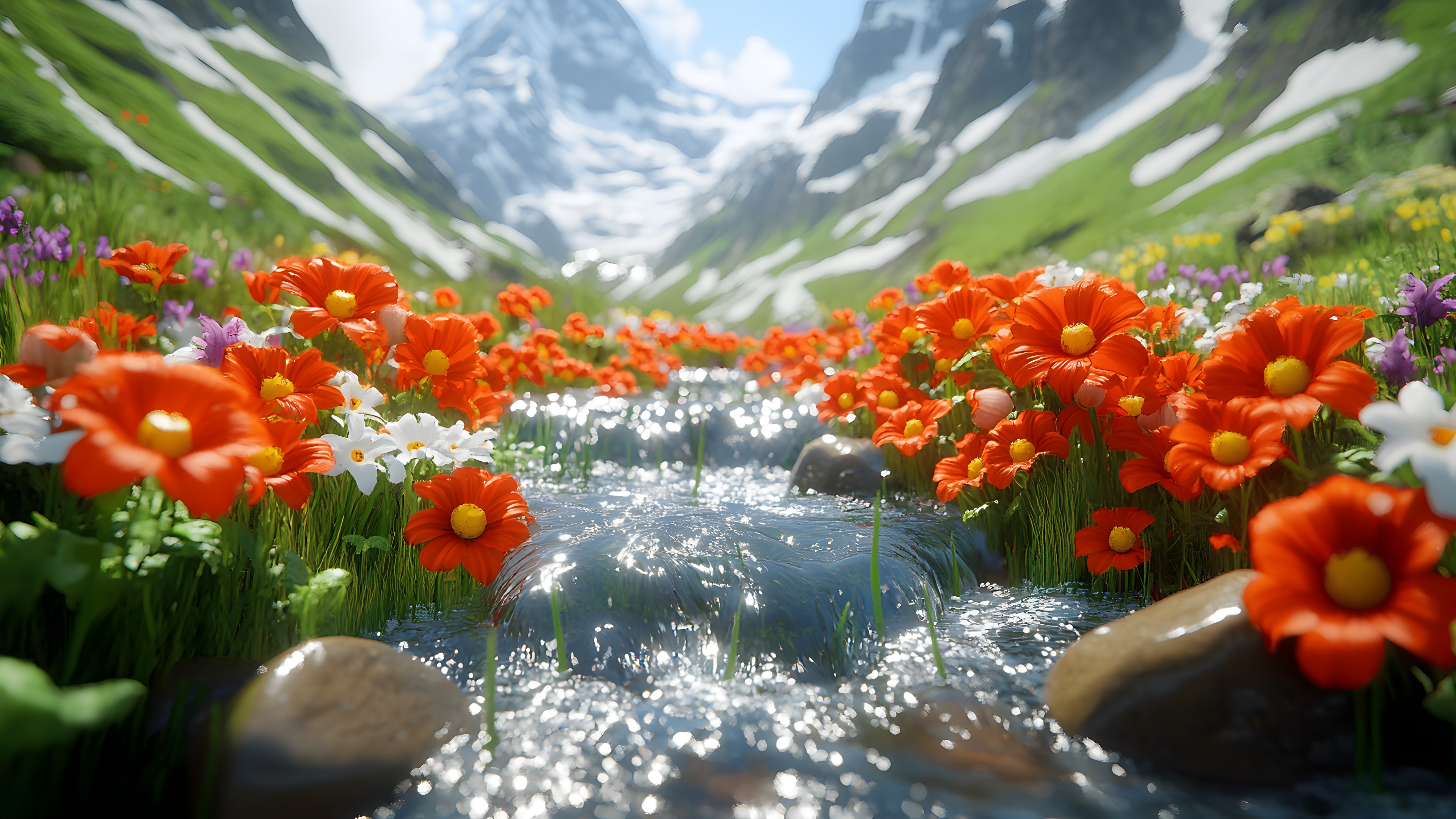 Flower, Petal, Spring, Wildflower, Flowering plant, Valley, Herbaceous plant, Alps, Tulip, Mist, Animation
