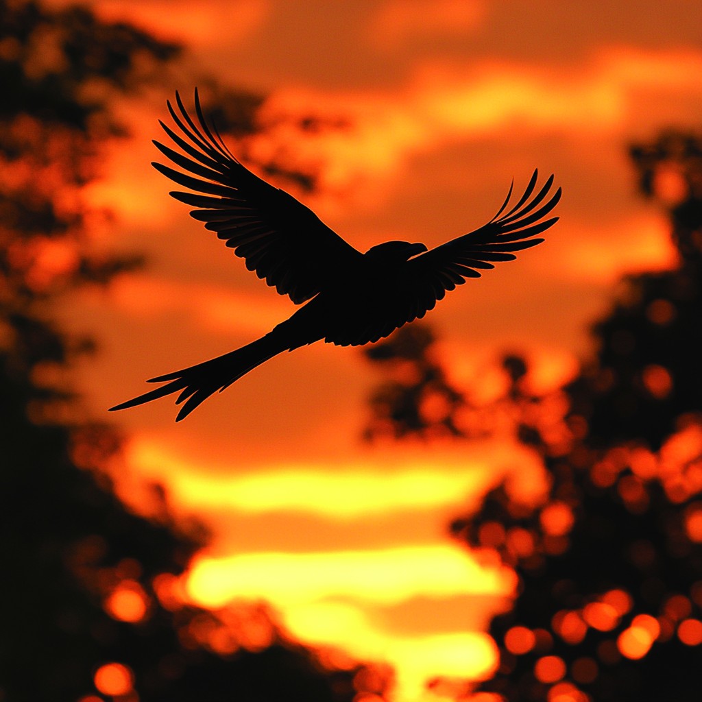 Bird, Sky, Cloud, Beak, Sunlight, Afterglow, Wing, Dusk, Sunset, Sunrise, Animal migration, Heat, Bird migration, Feather, Natural landscape, Red sky at morning, Tail, Seabird, Happy, Wildlife