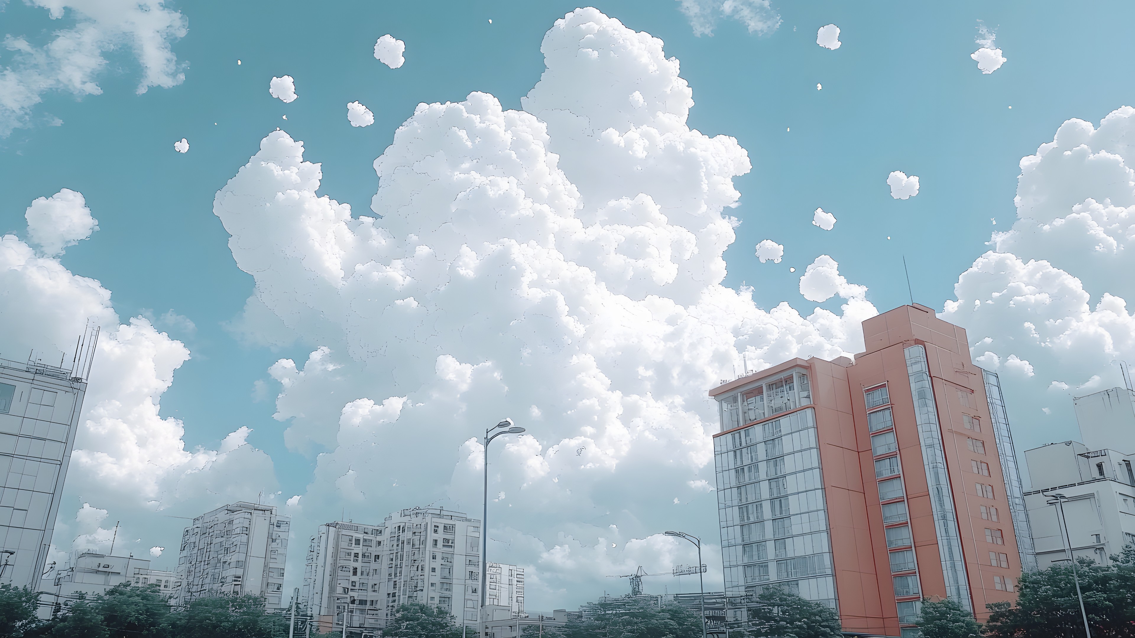 Blue, Cloud, Daytime, City, Urban area, High-rise building, Cumulus, Metropolitan area, Metropolis, Apartment, Urban design, Condominium, Morning, Mixed-use, Sunlight, Skyscraper, Meteorological phenomenon, Cityscape, Skyline, Headquarters