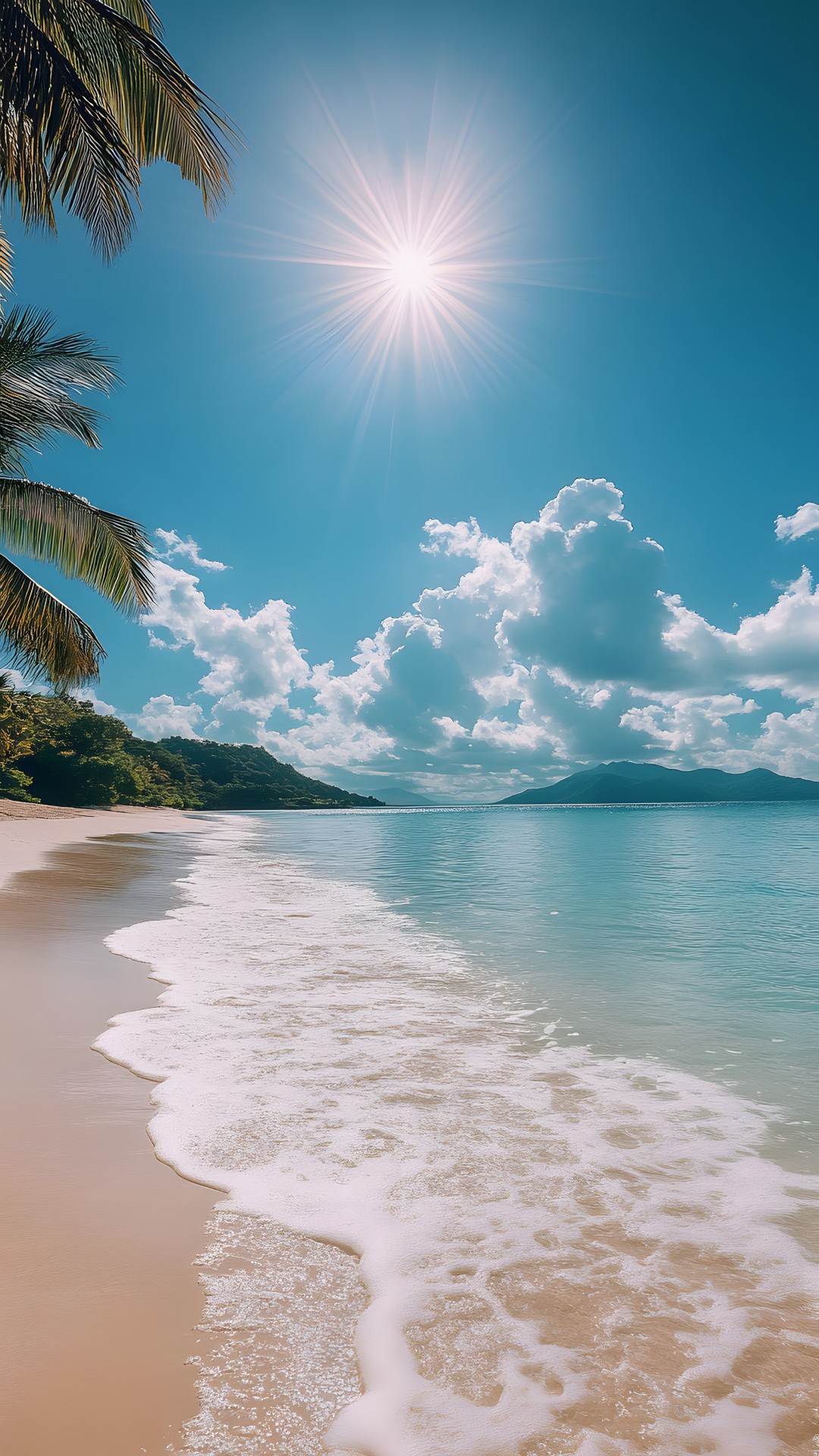 Water, Cloud, Sky, Plant, Nature, Tree, Natural landscape, Beach, Arecales, Cumulus, Horizon, Landscape, Wind wave, Palm tree, Calm, Sunrise, Headland, Island, Lake, Shore