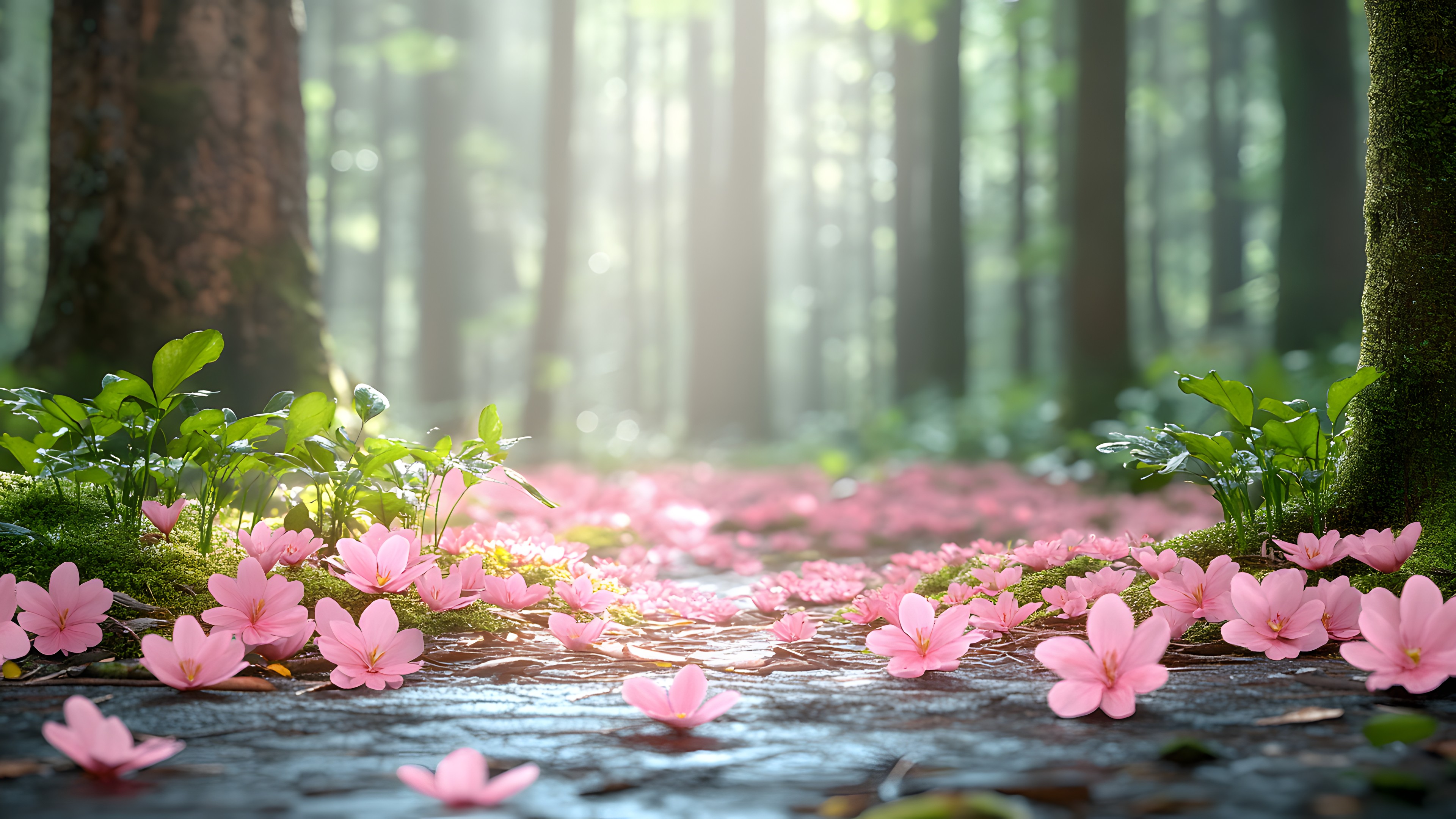 Flower, Petal, Nature, Plants, Pink, Spring, Groundcover, Forest, Flowering plant, Sunlight, Garden, Woodland, Wildflower, Blossom, Perennial plant, Botanical garden, Vascular plant, Old-growth forest