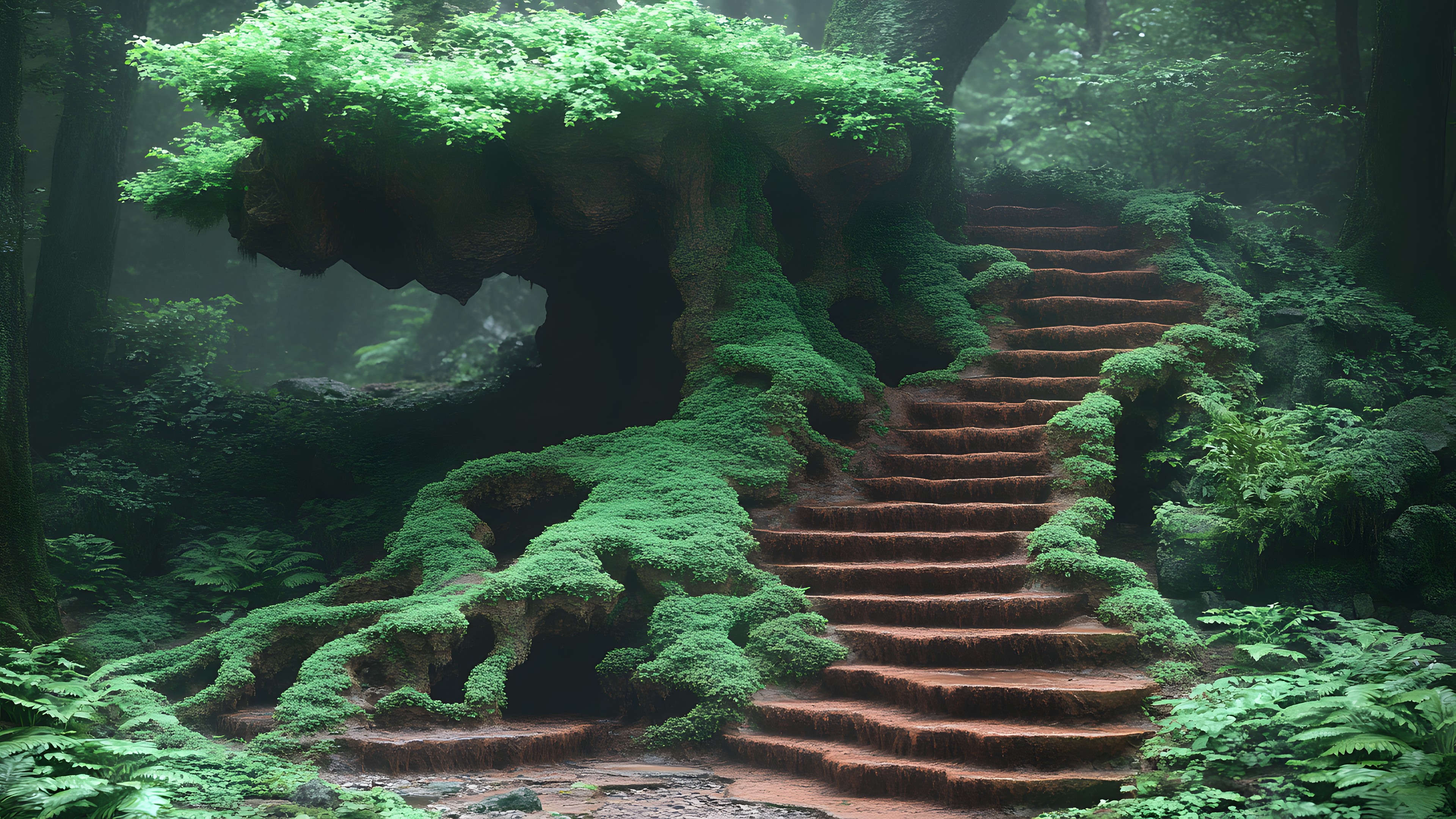 Nature, Natural environment, Forest, Trunk, Jungle, Environmental art, Old-growth forest, Rainforest, Natural material, Valdivian temperate rain forest, Moss, Bryophyte, Woodland, Algae, Temperate broadleaf and mixed forest, Tropical and subtropical coniferous forests, Green algae