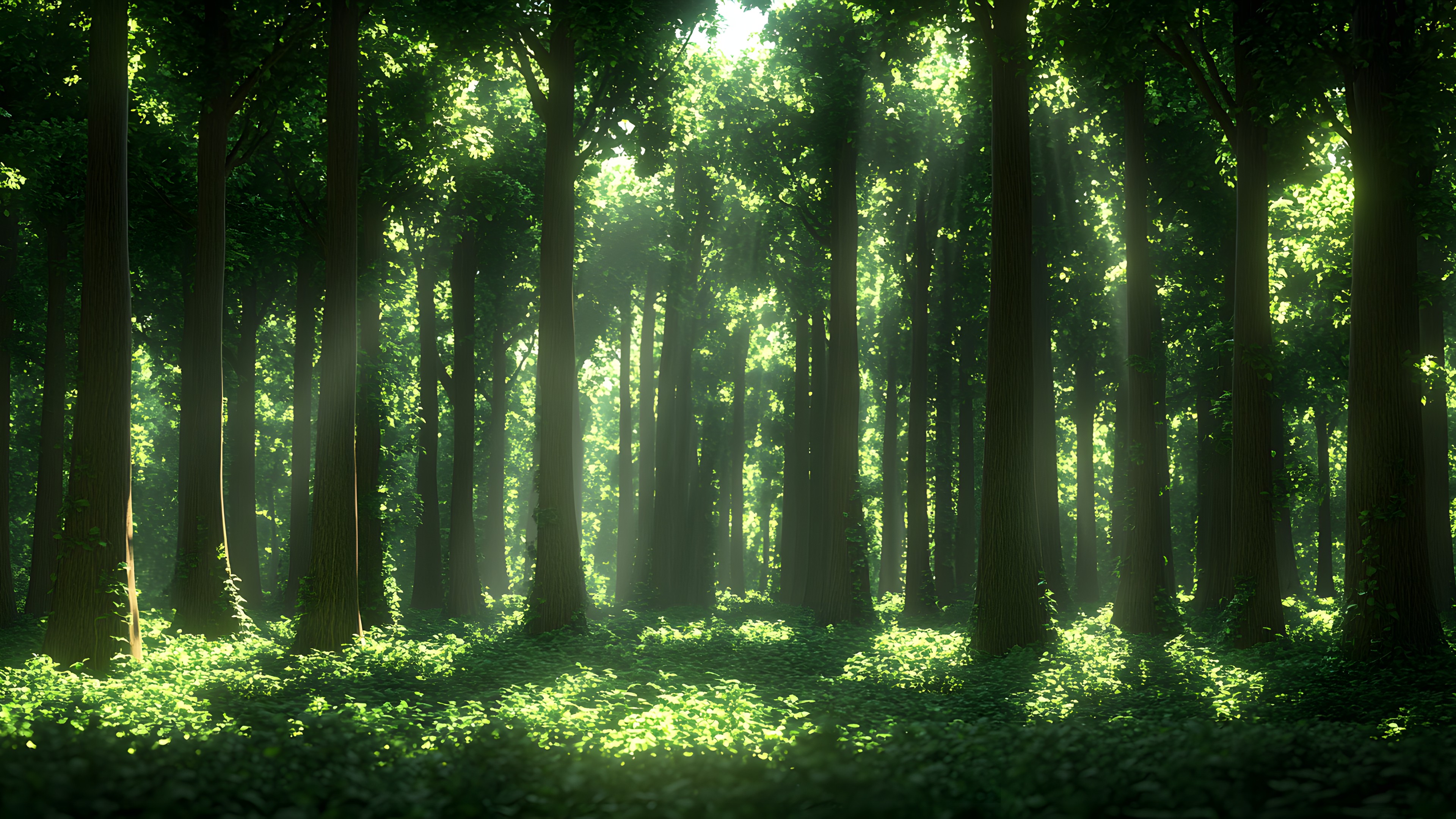 Green, Natural environment, Nature, Leaf, Vegetation, Wood, Forest, Natural landscape, atmospheric phenomenon, Ecoregion, Grove, Jungle, Northern hardwood forest, Plant community, Trunk, Woodland, Old-growth forest, Sunlight, Spruce-fir forests, Temperate broadleaf and mixed forest