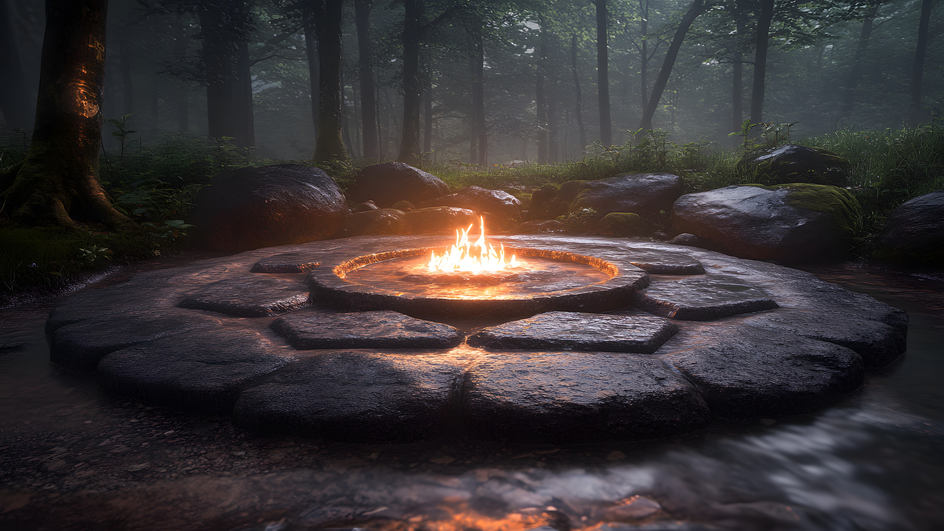 Flame, Fire, Heat, Forest, Campfire, Bonfire, Natural material, Woodland, Old-growth forest, Night