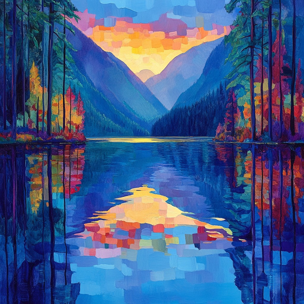 Blue, Reflection, Paint, Loch, Mountain river, Modern art, Acrylic paint, Lake District, Watercolor painting, Bayou, Sunrise, Art Paint