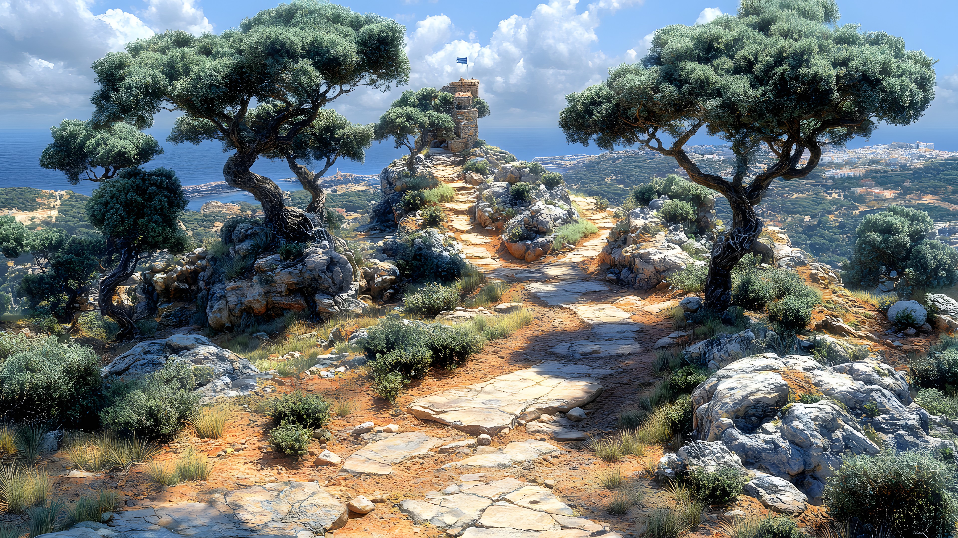 Vegetation, Plant community, Woody plant, Chaparral, Bedrock, Shrubland, Outcrop, Trail, Wadi, National park