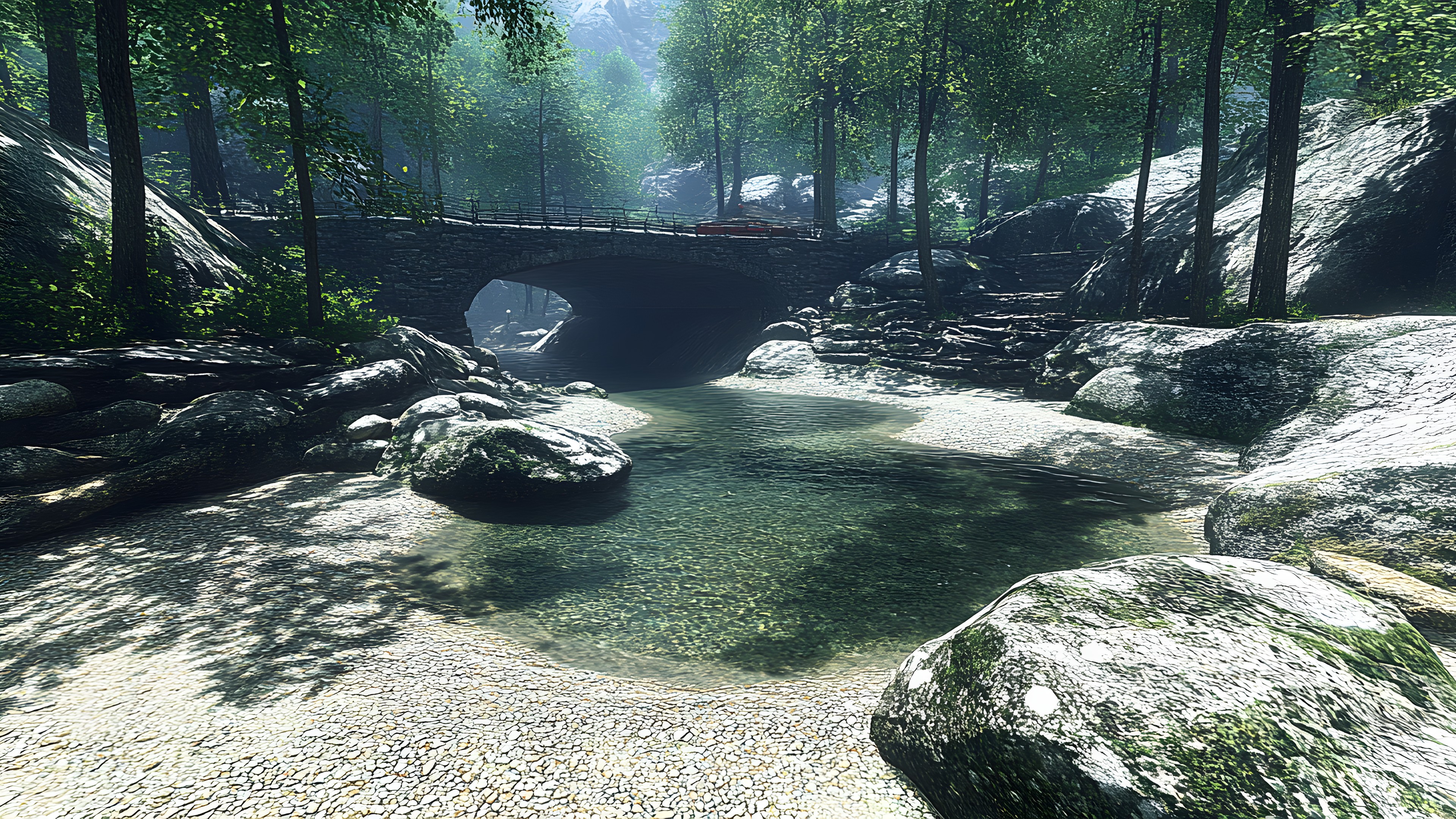 Rock, Forest, Stream, Mountain river, Bedrock, Jungle, Fluvial landforms of streams, River, Woodland, Boulder, Old-growth forest, Creek, Bridge, Rainforest, Valdivian temperate rain forest, Devil's Bridge, Spring, Riparian zone, Arch bridge, Water feature