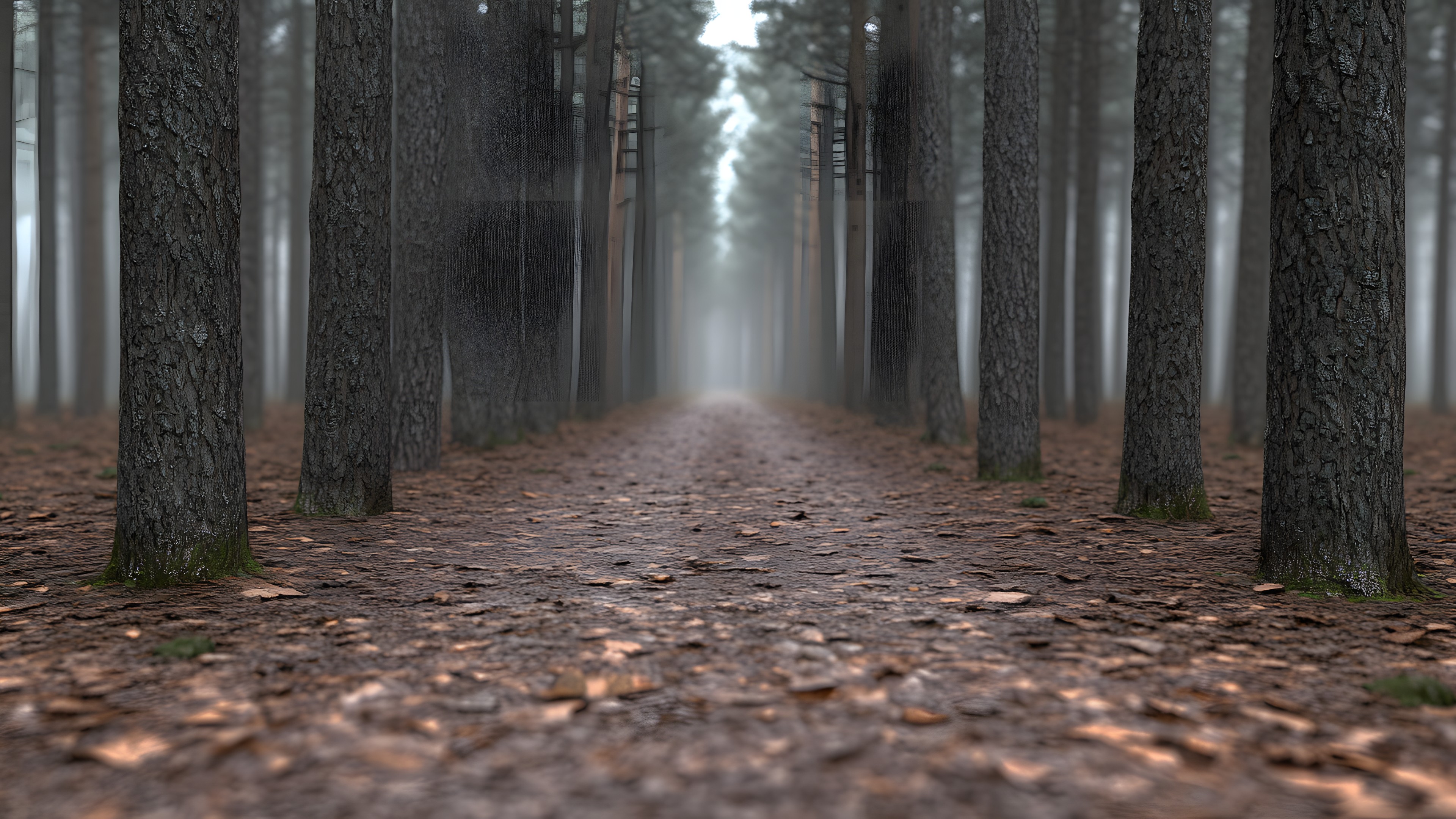 Nature, Wood, atmospheric phenomenon, Natural landscape, Forest, Spruce-fir forests, Brown, Woodland, Grove, Trunk, Northern hardwood forest, Old-growth forest, Woody plant, Trail, Sunlight, Temperate broadleaf and mixed forest, Autumn, Mist, Fog, Jungle