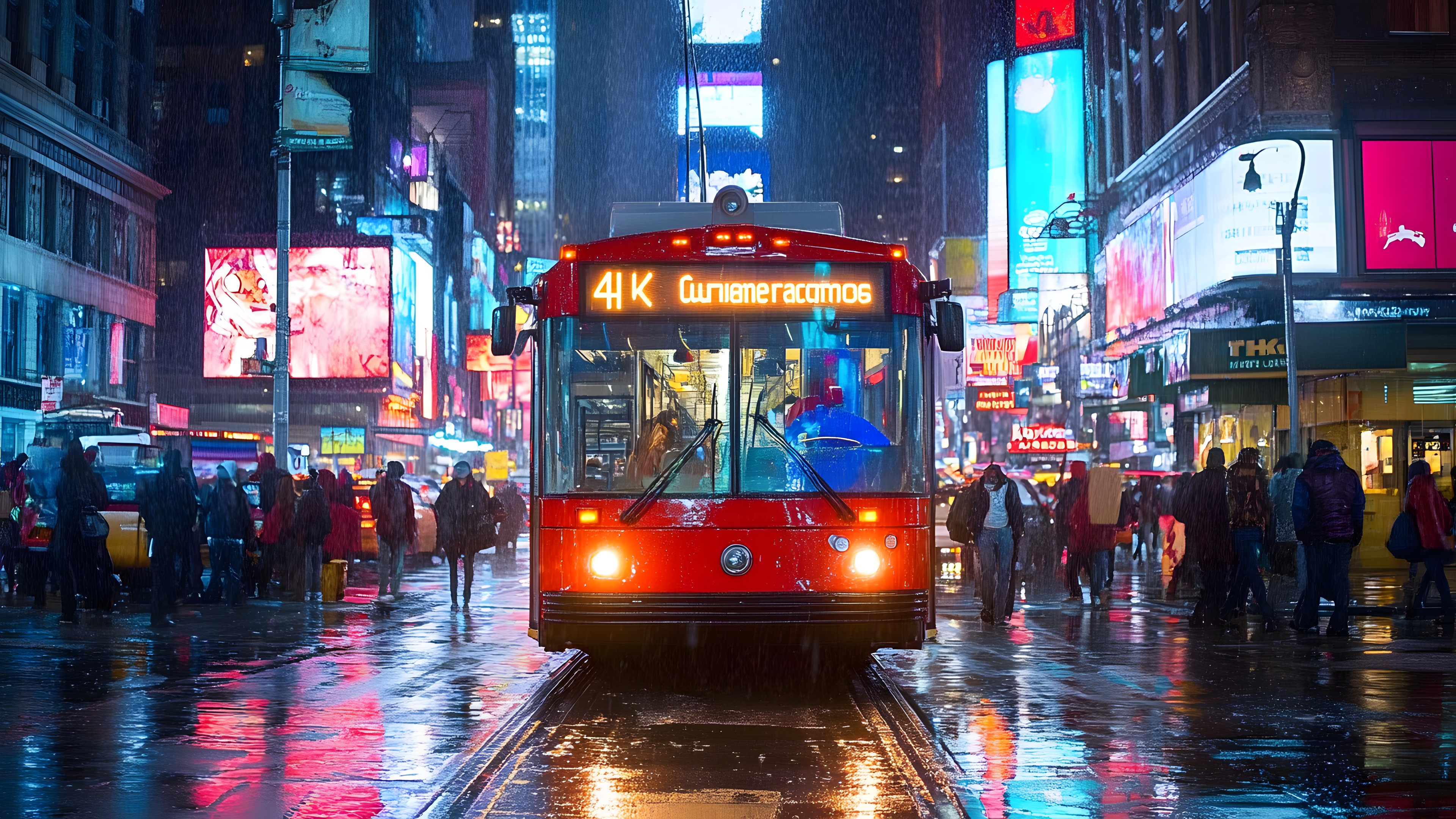 Bus, Building, Vehicle, Automotive lighting, Light, Car, Infrastructure, Motor vehicle, Electricity, Mode of transport, Line, Headlamp, Electronic signage, Road, City, Cityscape, Midnight, Metropolis, Travel, Neon