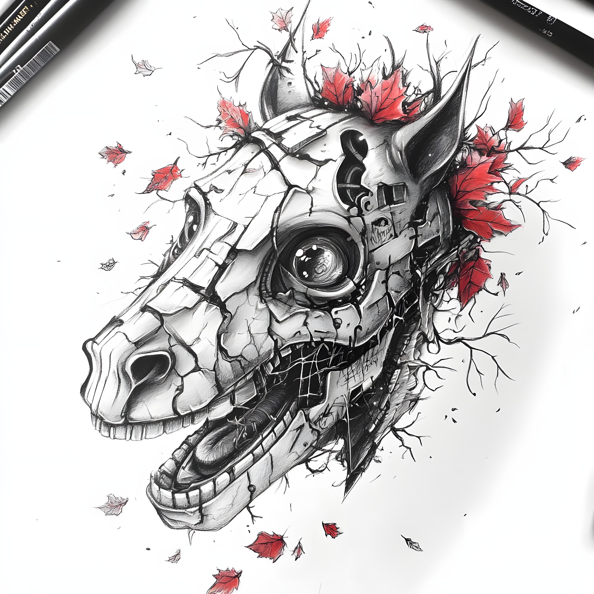 Tooth, Illustration, Mythical creature, Skull, Line art, Fictional character, Bone, Design, Graphics, Graphic design, Sketch