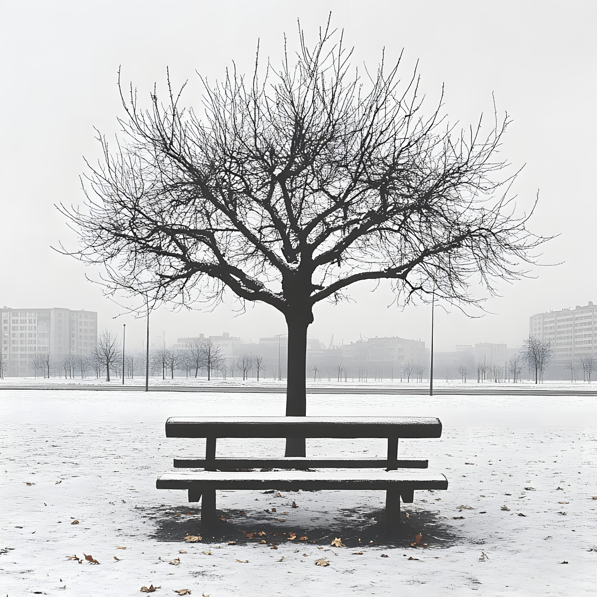 Outdoor Bench, Branch, Bench, Winter, Snow, Twig, Outdoor furniture, Furniture, Monochrome photography, Trunk, Freezing, Street furniture, Black and white, Monochrome, Grey, Precipitation, Winter storm, Ice