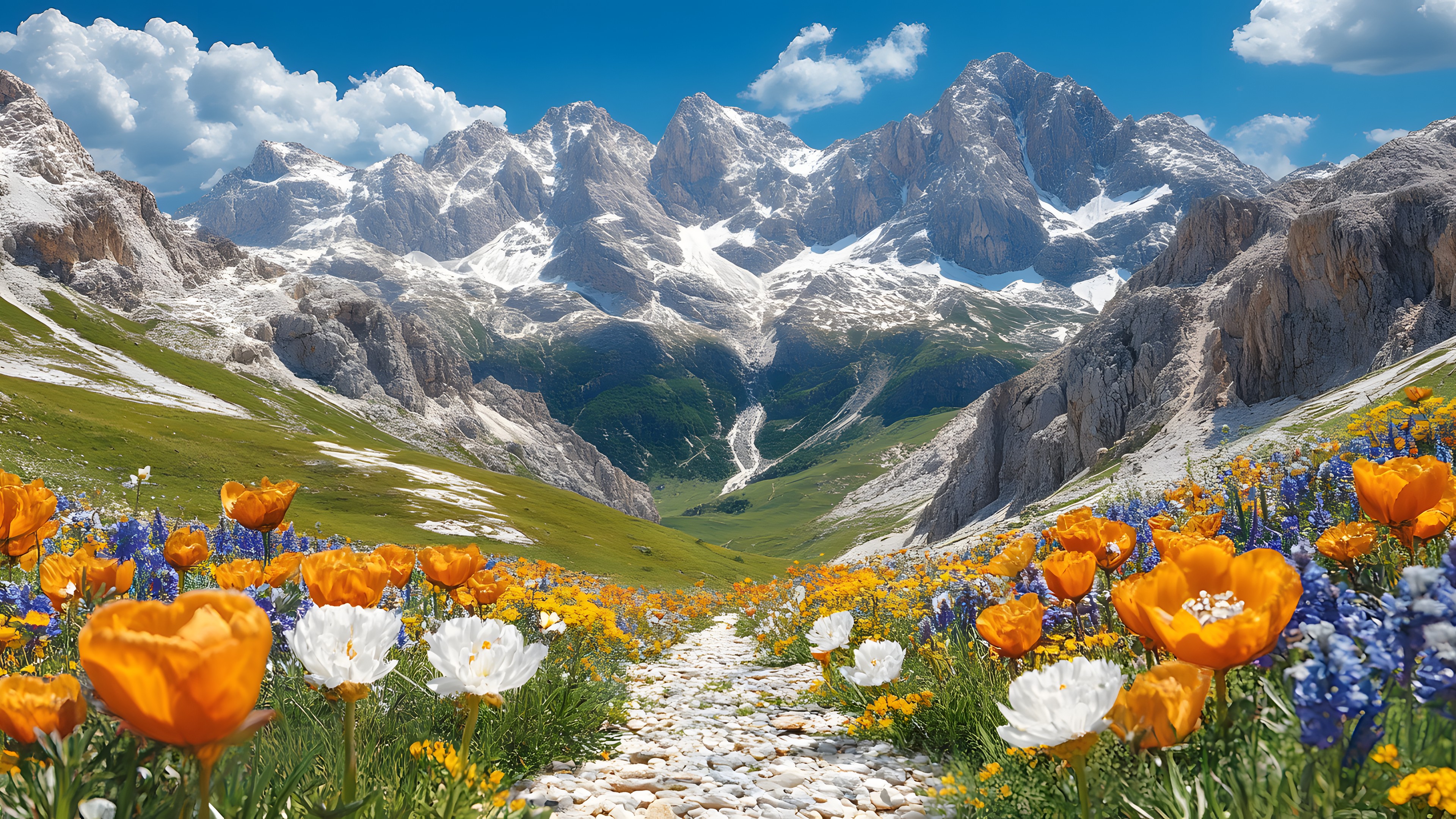 Mountainous landforms, Flower, Mountain, Mountain range, Hill, Ridge, Highland, Valley, Glacial landform, Hill station, Alps, Summit, Wildflower, Flowering plant, Massif, Meadow, Arête, Glacier, Fell, Batholith