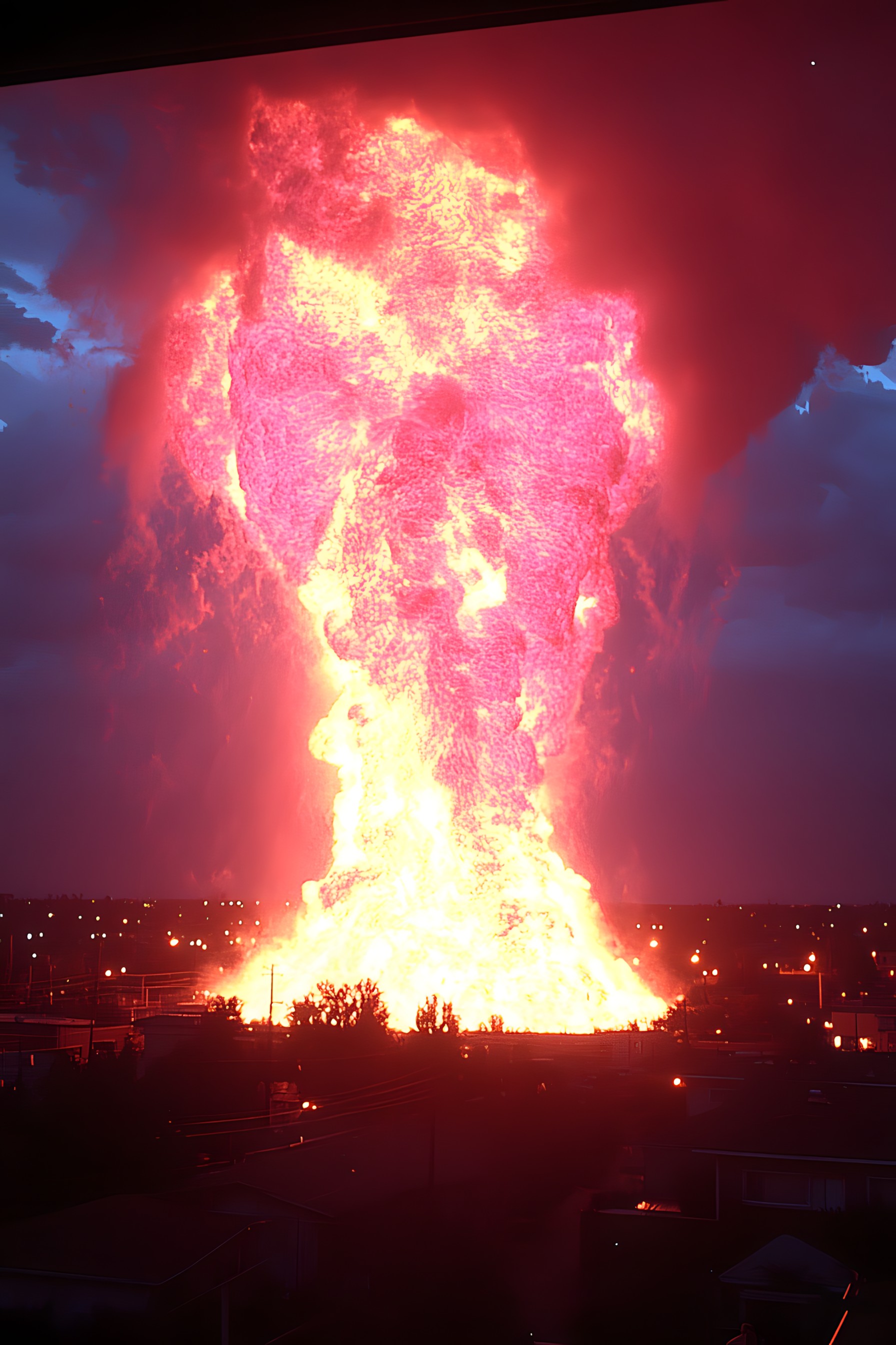 geological phenomenon, Heat, Fire, Explosion, Pollution, Flame, Smoke, Night