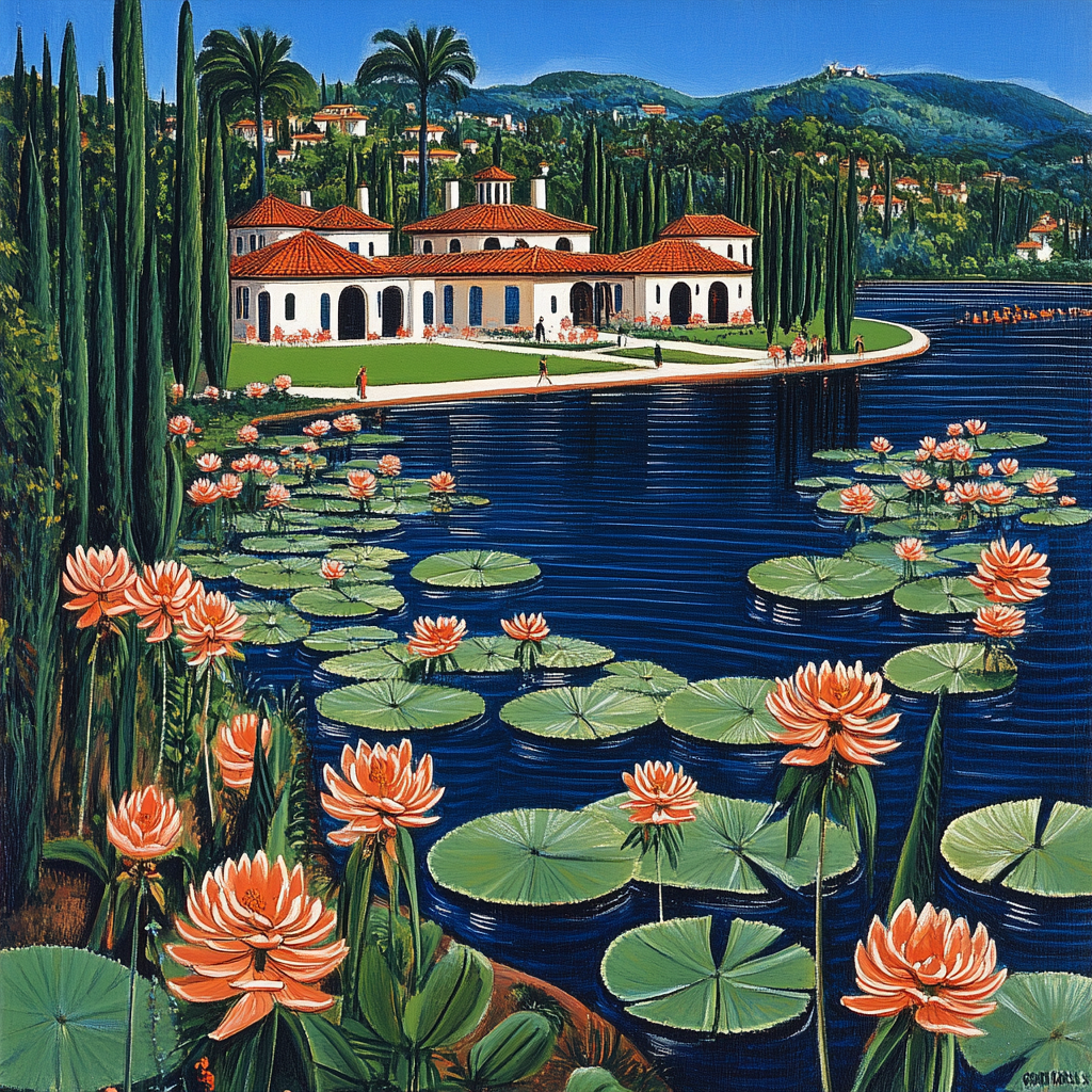 Reflection, Painting, Lake, Pond, Paint, Wetland, Water lilies, Botanical garden, Art Paint, Palm trees, Bayou, Reflecting pool, Modern art