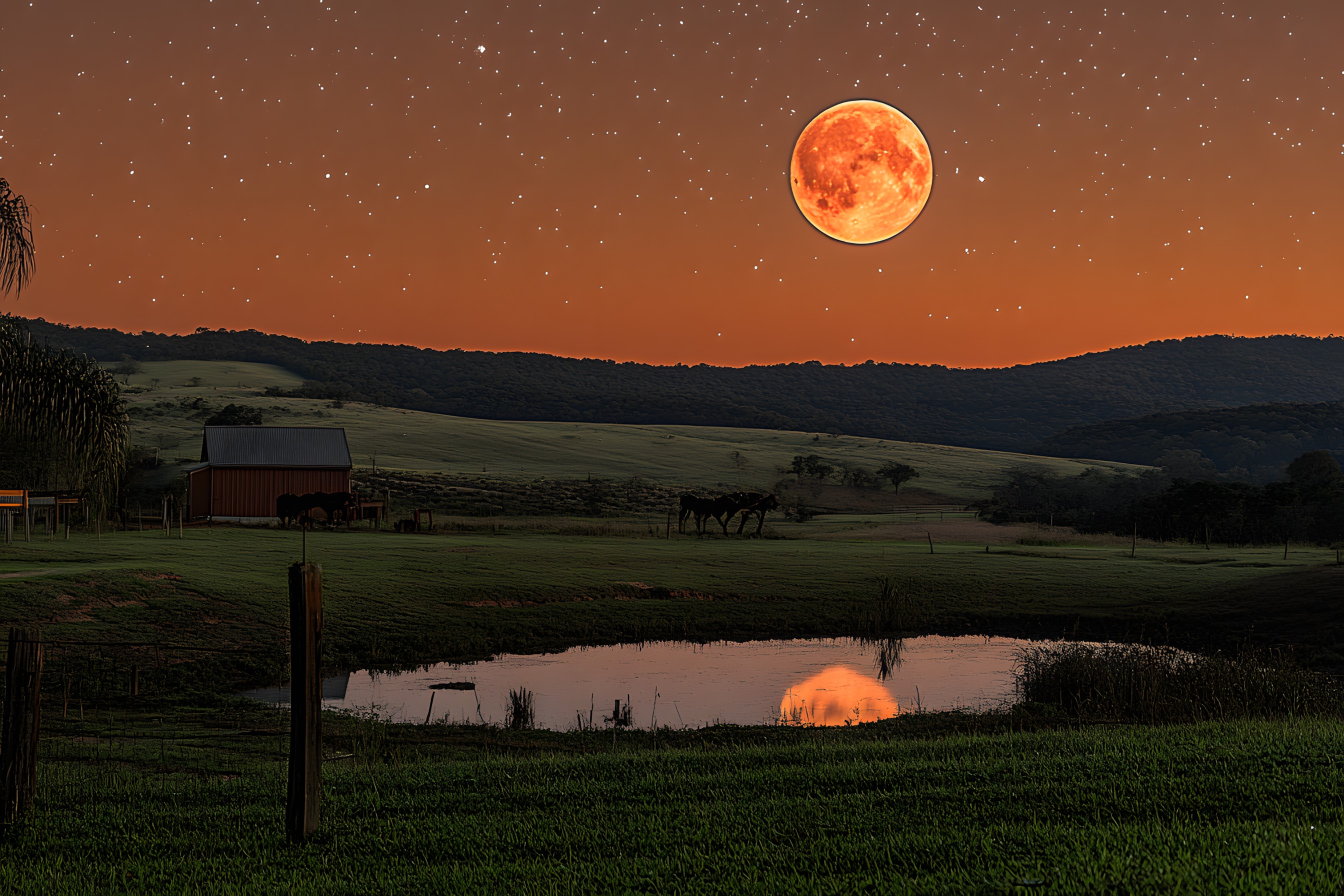 Moon, Astronomical object, Full moon, Grassland, atmospheric phenomenon, Plain, Field, Moonlight, Evening, Prairie, Celestial event, Pasture, Steppe, Astronomy, Meadow, Dusk, Farm, Sunset, Agriculture, Sunrise