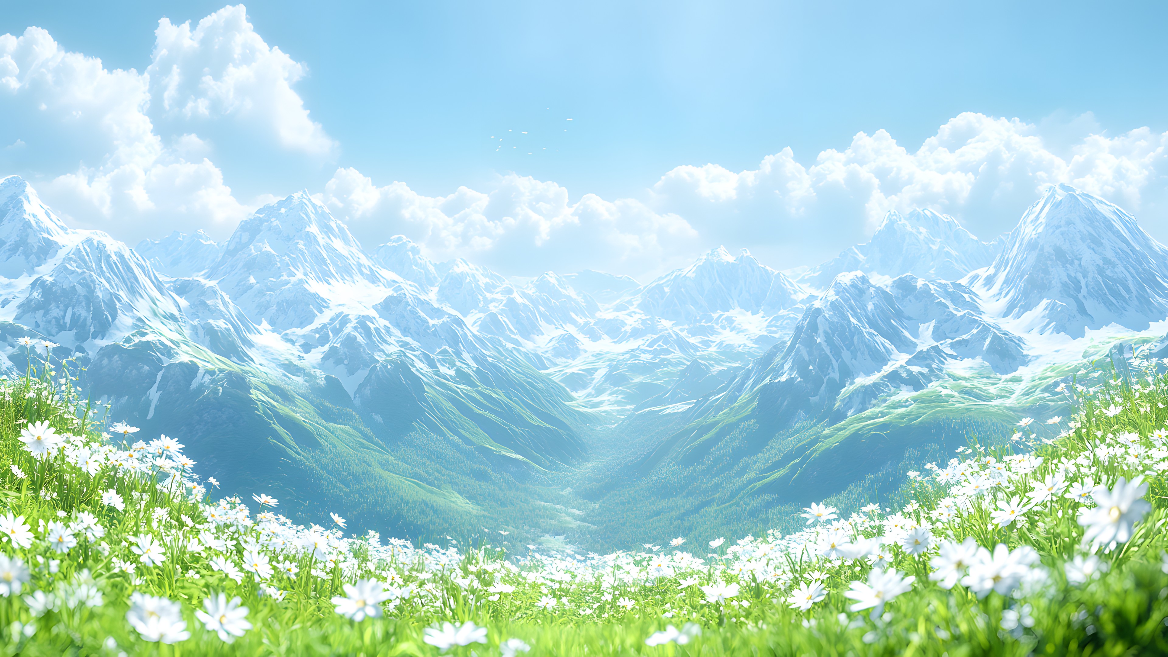 Natural landscape, Cloud, Mountain range, Meadow, Alps, Valley, Hill station, Cumulus, Wildflower, Prairie, Ridge, Meteorological phenomenon, Summit, Glacial landform, Mount Scenery, Massif