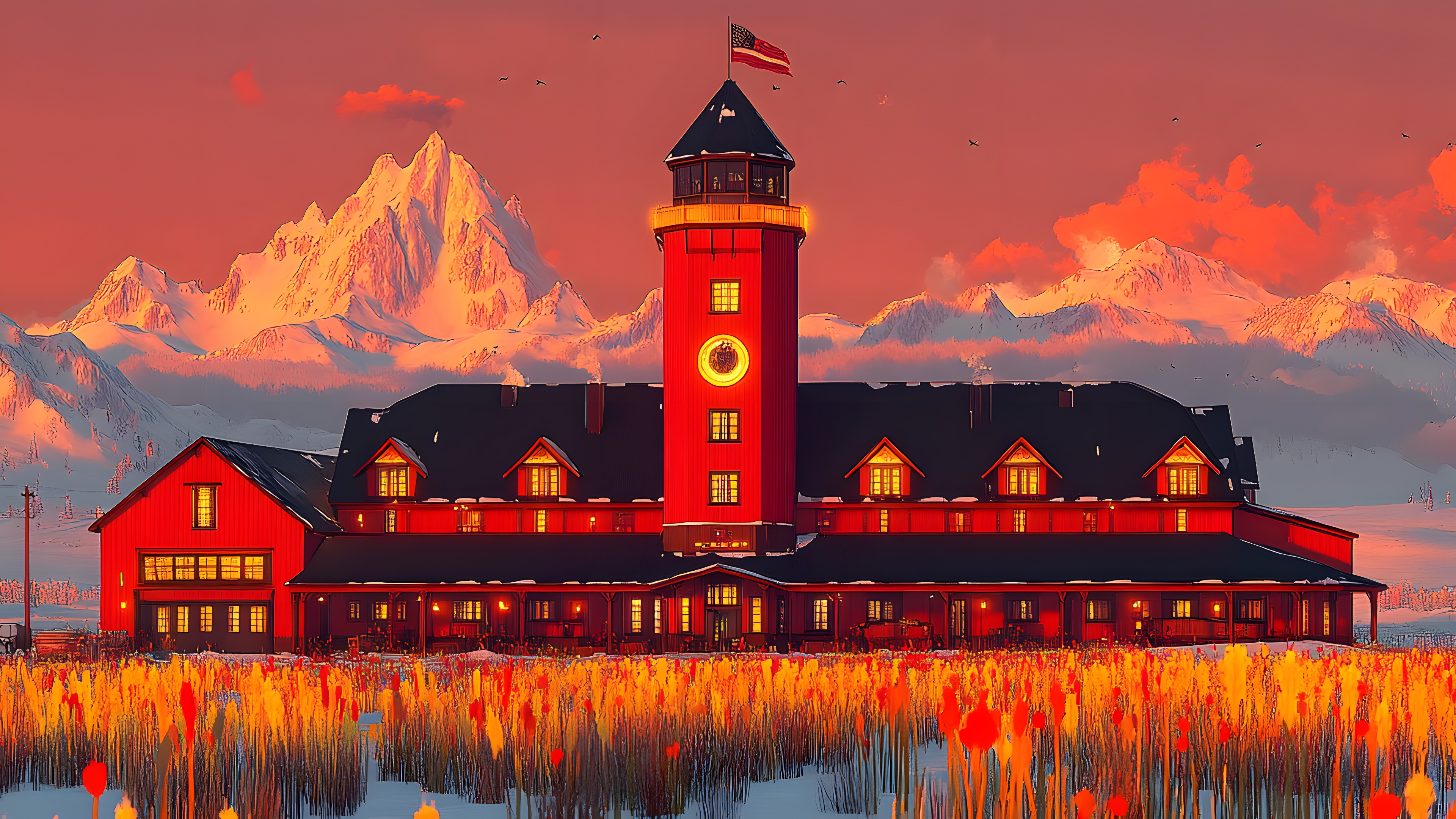 Winter, Tower, Snow, Clock tower, Evening, Lighthouse, Glacial landform, Steeple