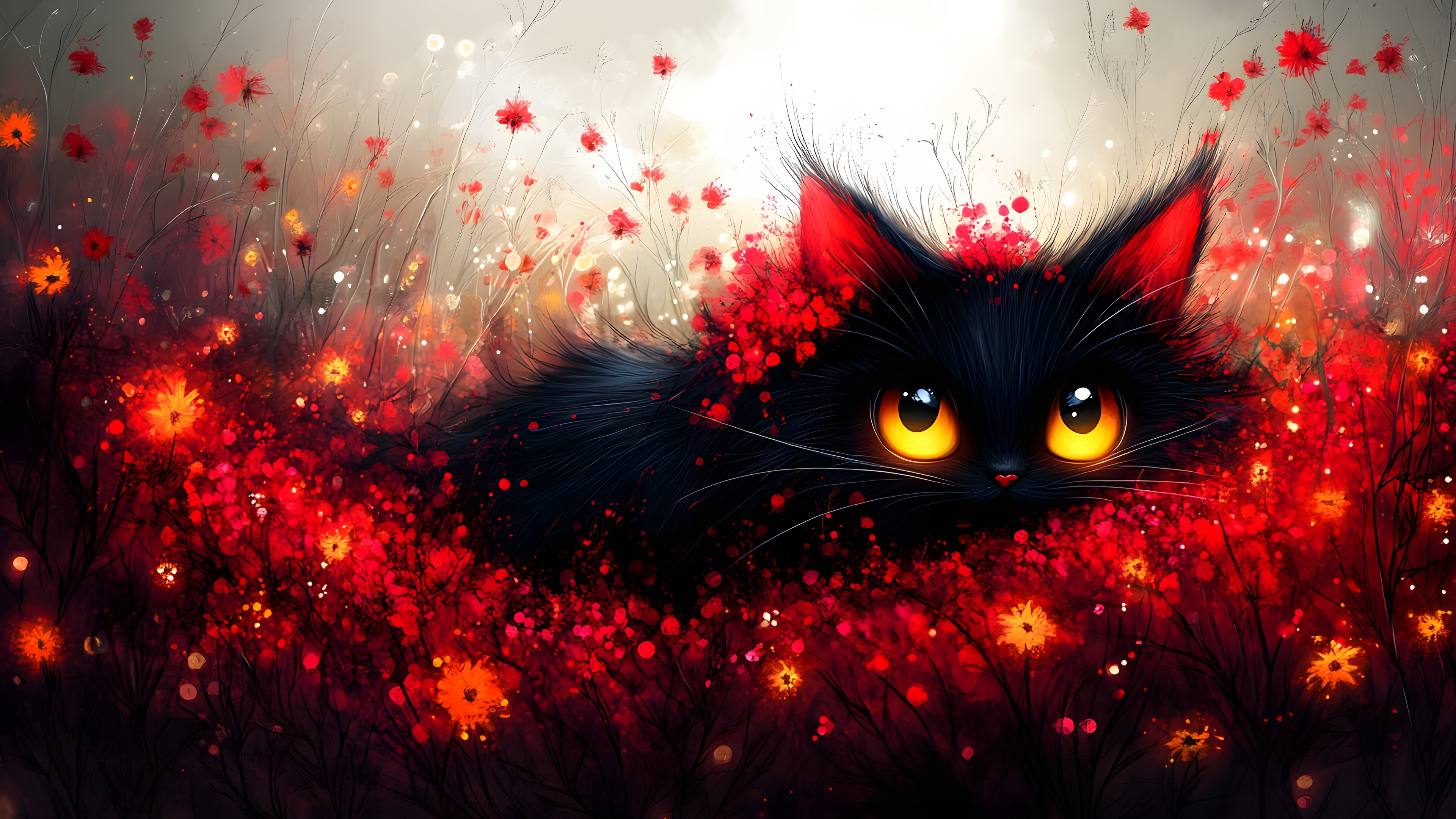 Red, Orange, Felidae, Felinae, Black cat, Cat, Graphics, Whiskers, Graphic design, Paint, Animation