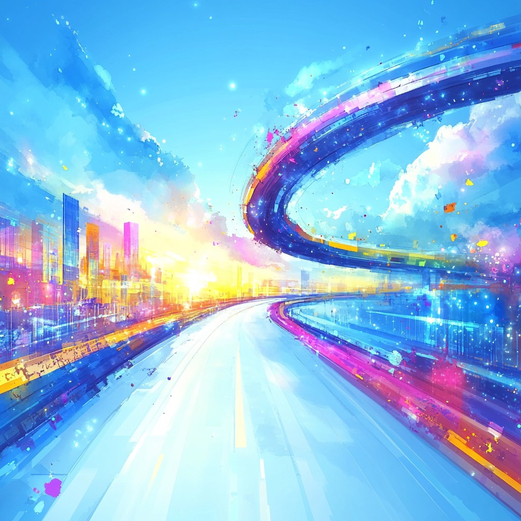 Blue, Highway, Controlled-access highway, Graphics, Intersection, Paint, Cityscape