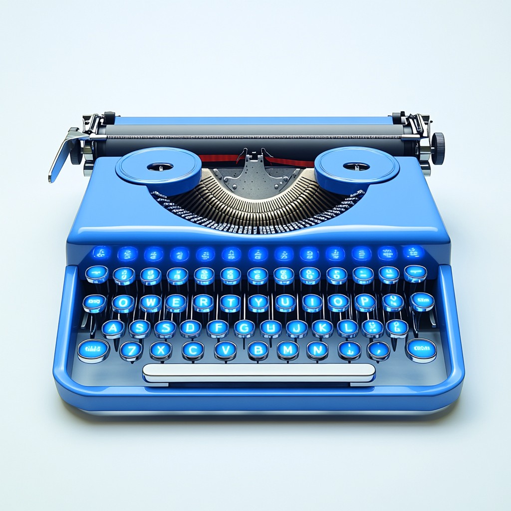 Blue, Typewriter, Office Equipment, Office supplies, Machine, Space bar, Electronics