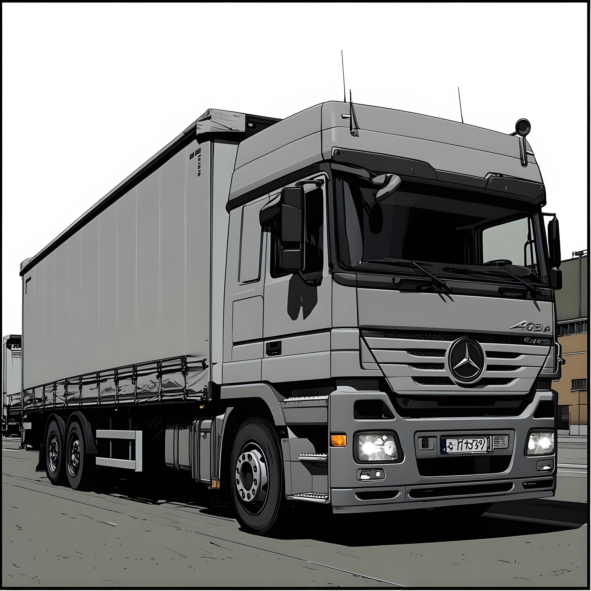 Land vehicle, Vehicle, Wheel, Motor vehicle, Transport, Truck, Commercial vehicle, Automotive Exterior, Automotive Tire, Automotive Wheel System, Grille, Freight transport, Bumper, Vehicle registration plate, Mercedes-Benz, Cargo, Rolling, Windscreen wiper, Semi-trailer truck, Tread